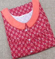 Cotton Pleated , With Pockets, Half Open Medium Printed Nighty