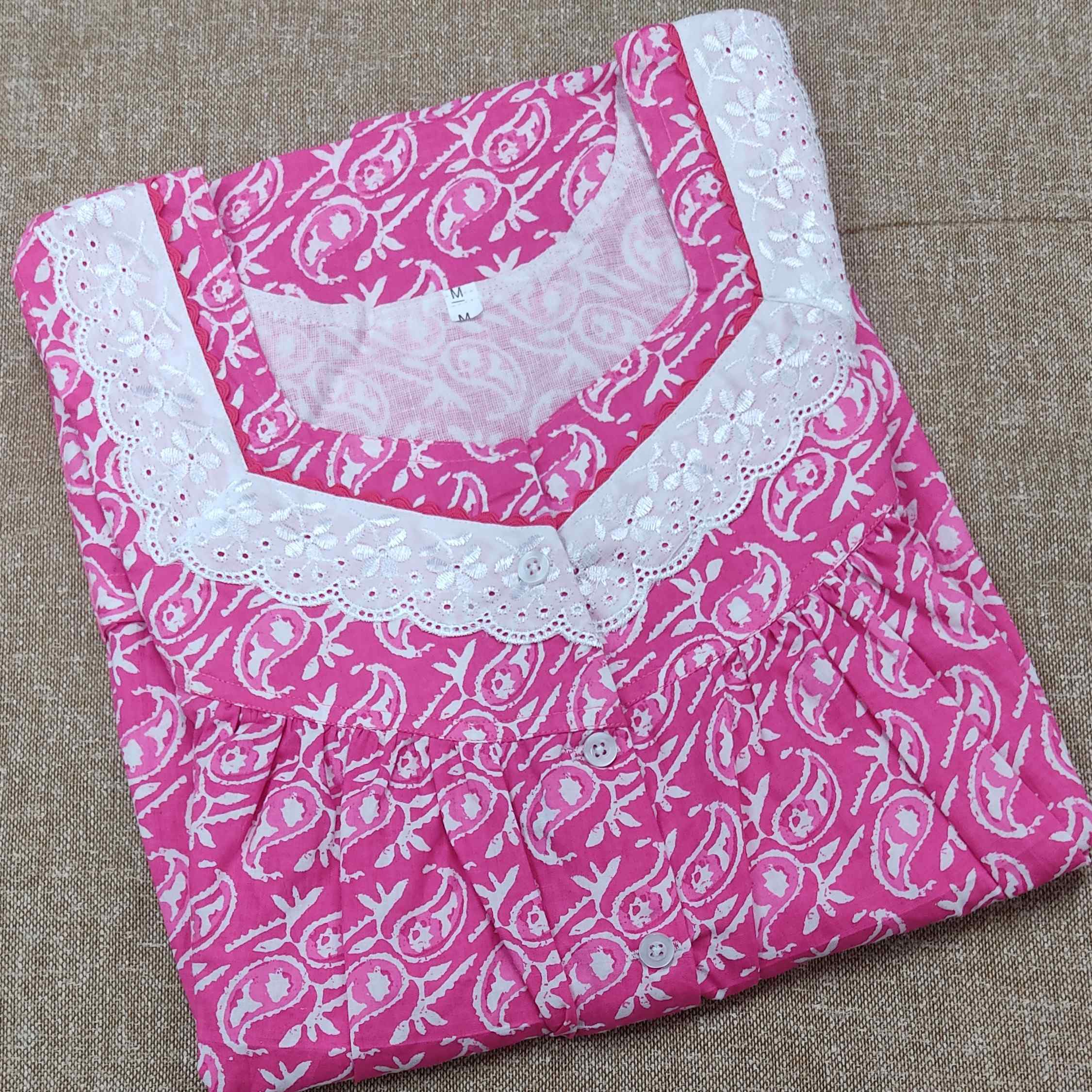 Cotton Pleated , With Pockets, Half Open Medium Printed Nighty