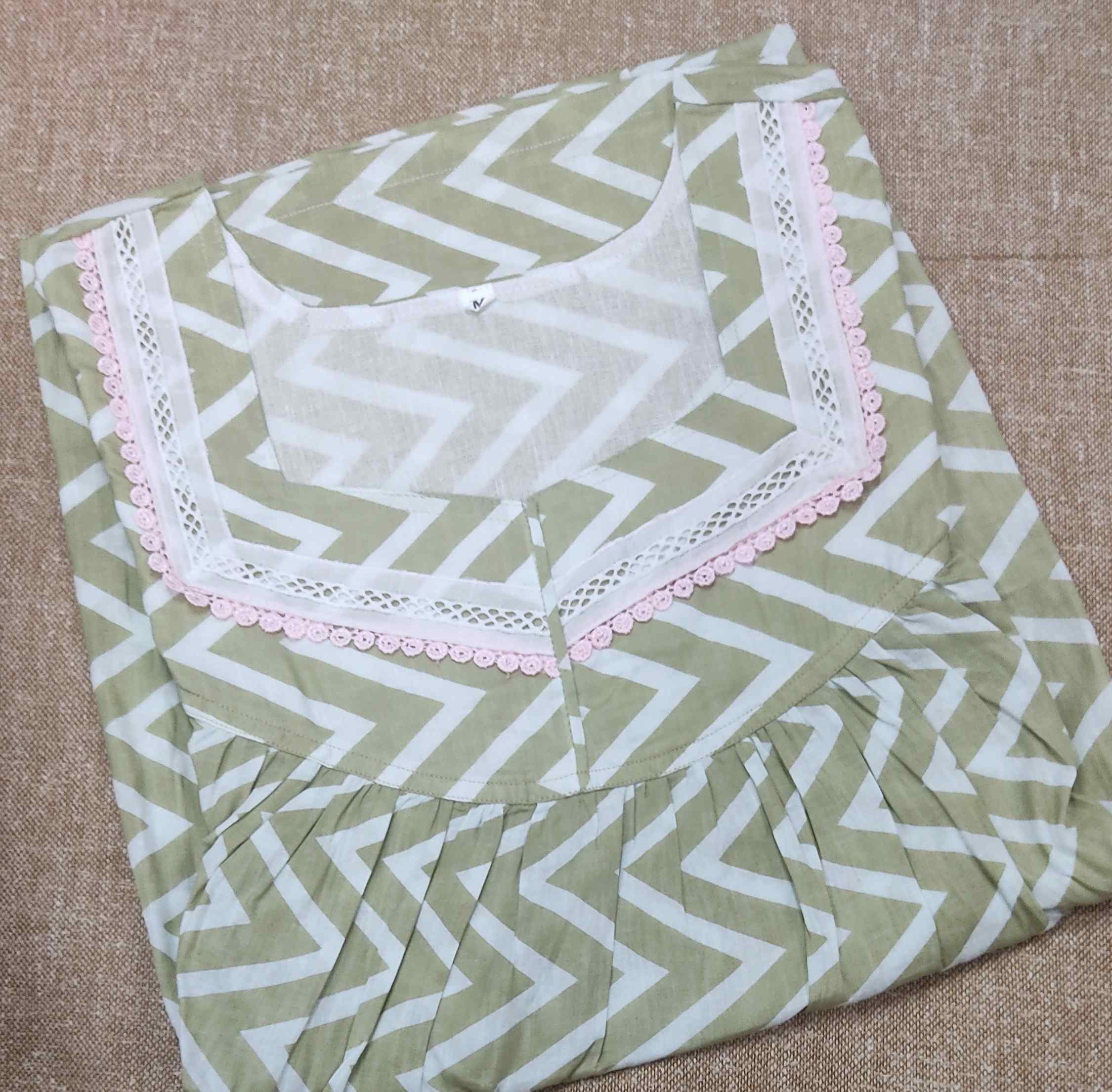 Cotton Pleated , With Pockets, No Open Medium Printed Nighty