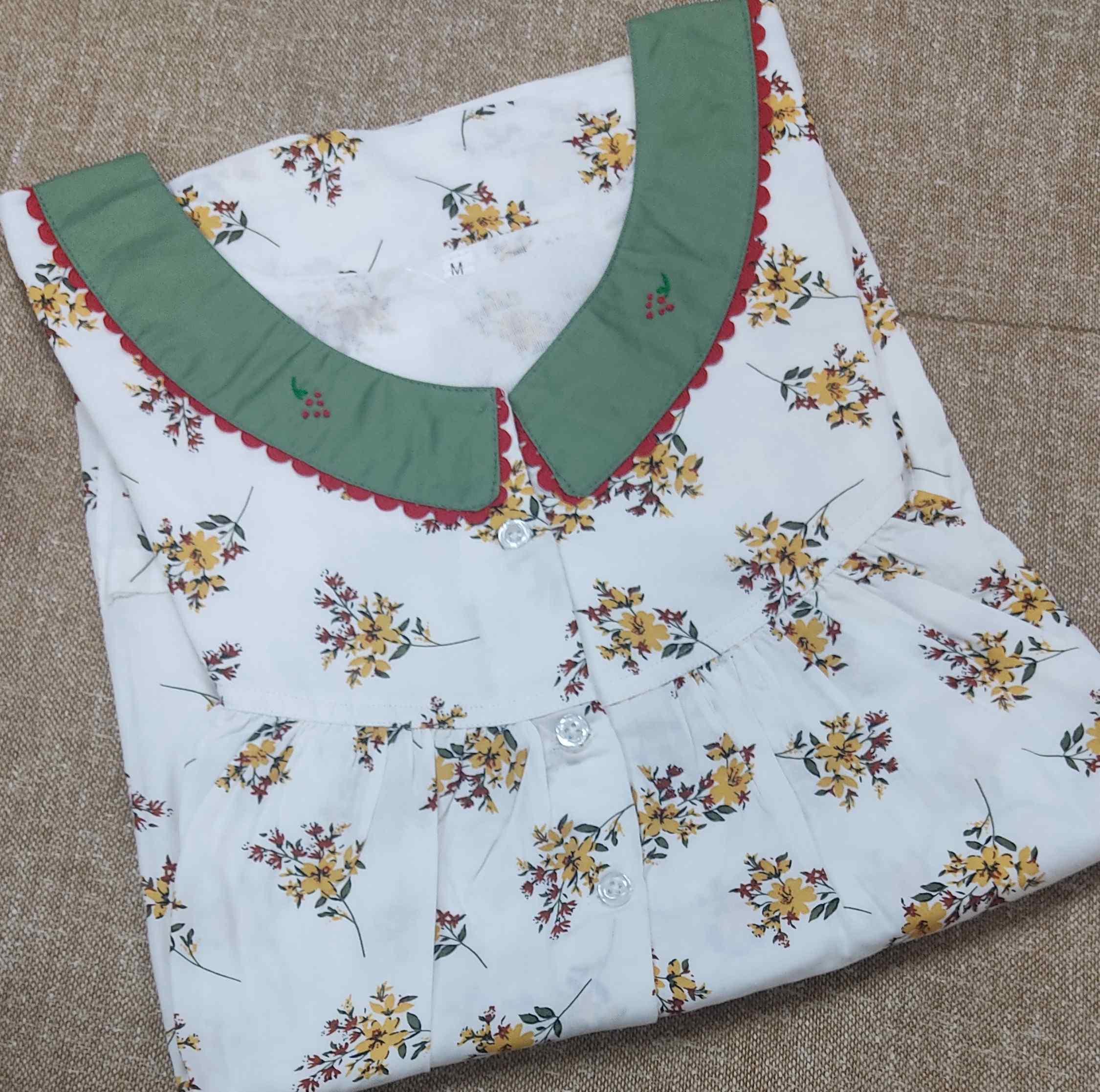 Rayon Pleated , With Pockets, Half Open Medium Printed Nighty