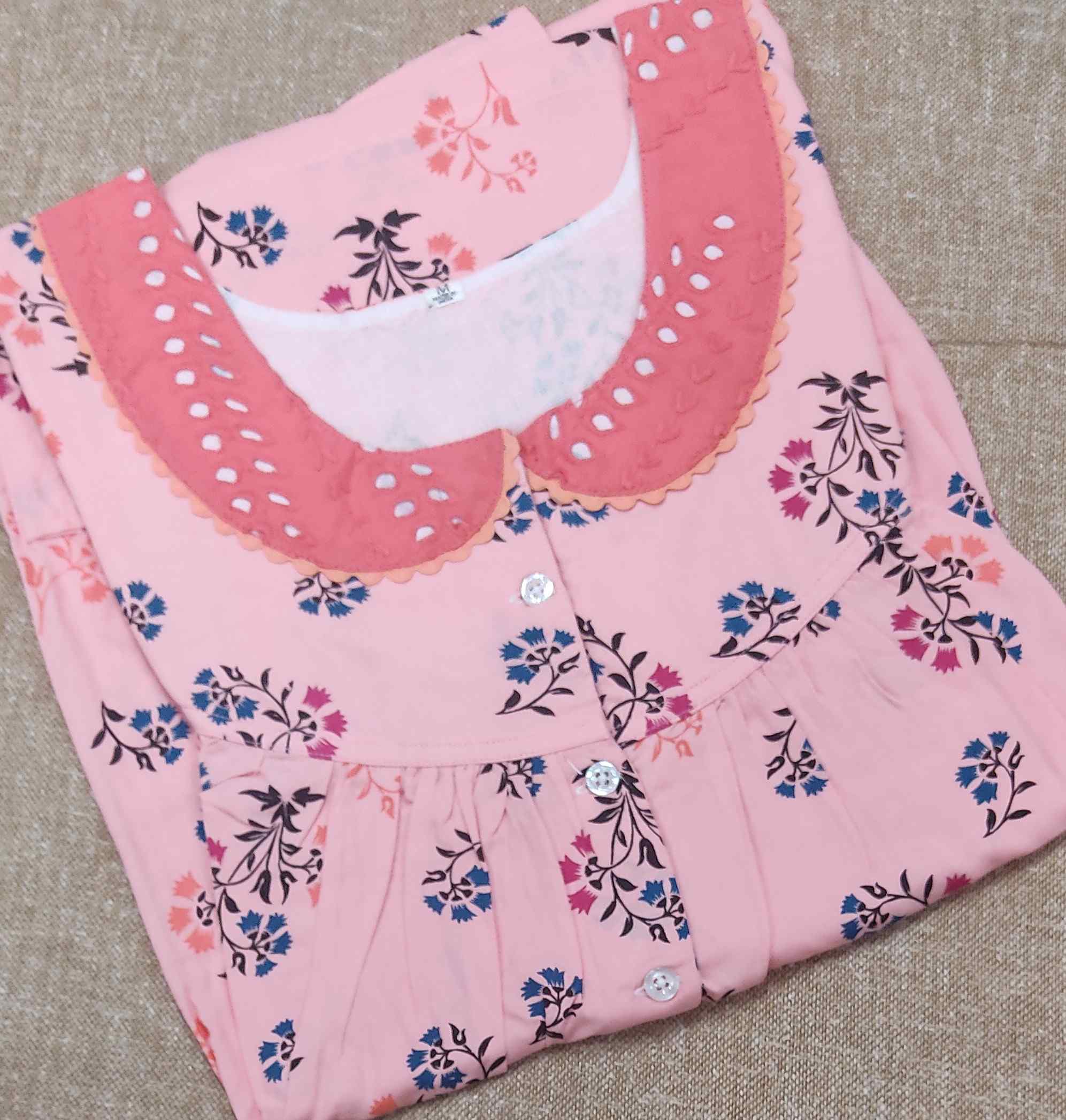 Rayon Pleated , With Pockets, Half Open Medium Printed Nighty