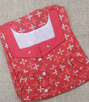 Cotton Pleated , With Pockets, Half Open Medium Printed Nighty