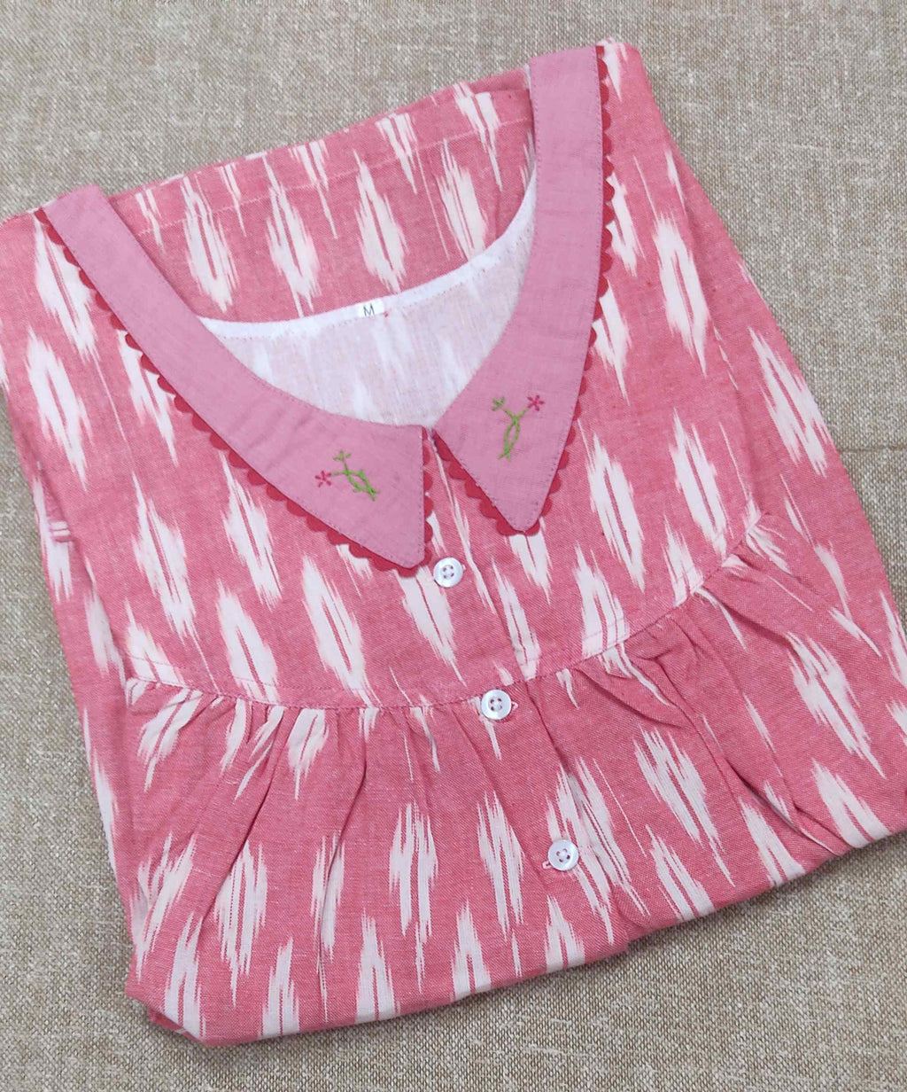 Cotton Pleated , With Pockets, No Open Medium Printed Nighty