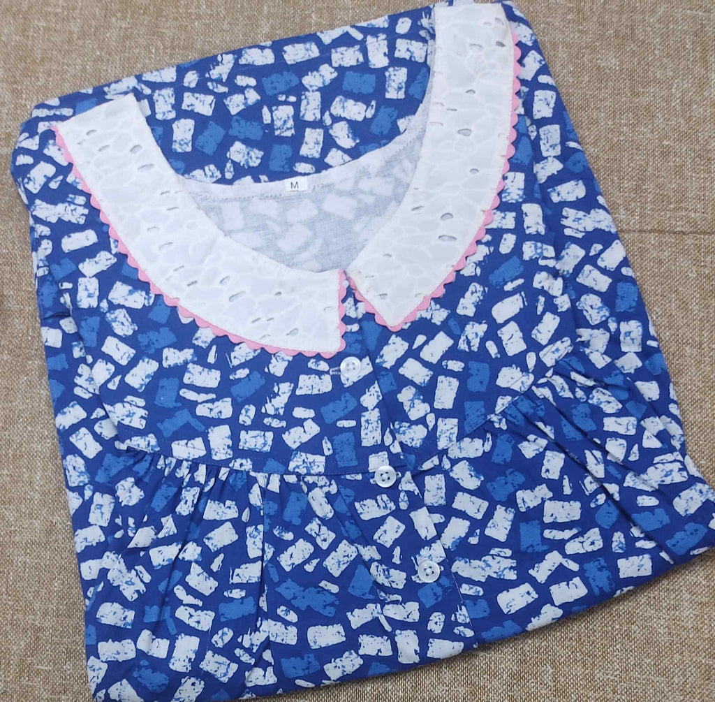 Cotton Pleated , With Pockets, Half Open Medium Printed Nighty