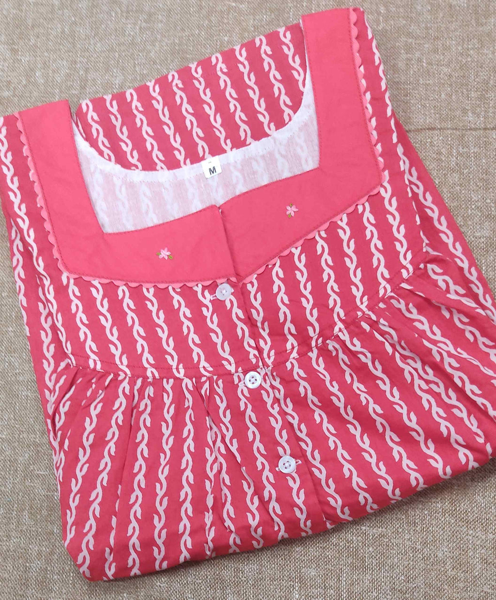 Soft Cotton Pleated , With Pockets, Half Open Medium Printed Nighty