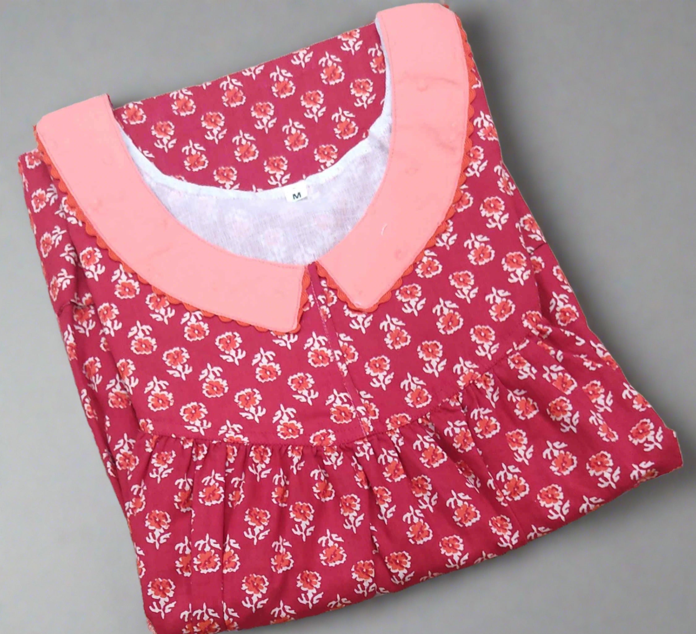 Cotton Pleated , With Pockets, No Open Medium Printed Nighty