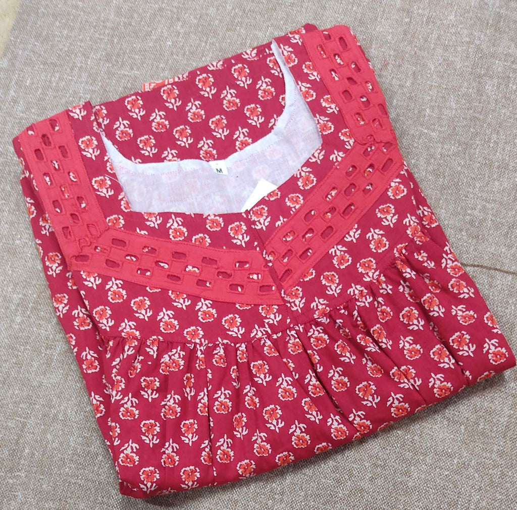 Cotton Pleated , With Pockets, No Open Medium Printed Nighty