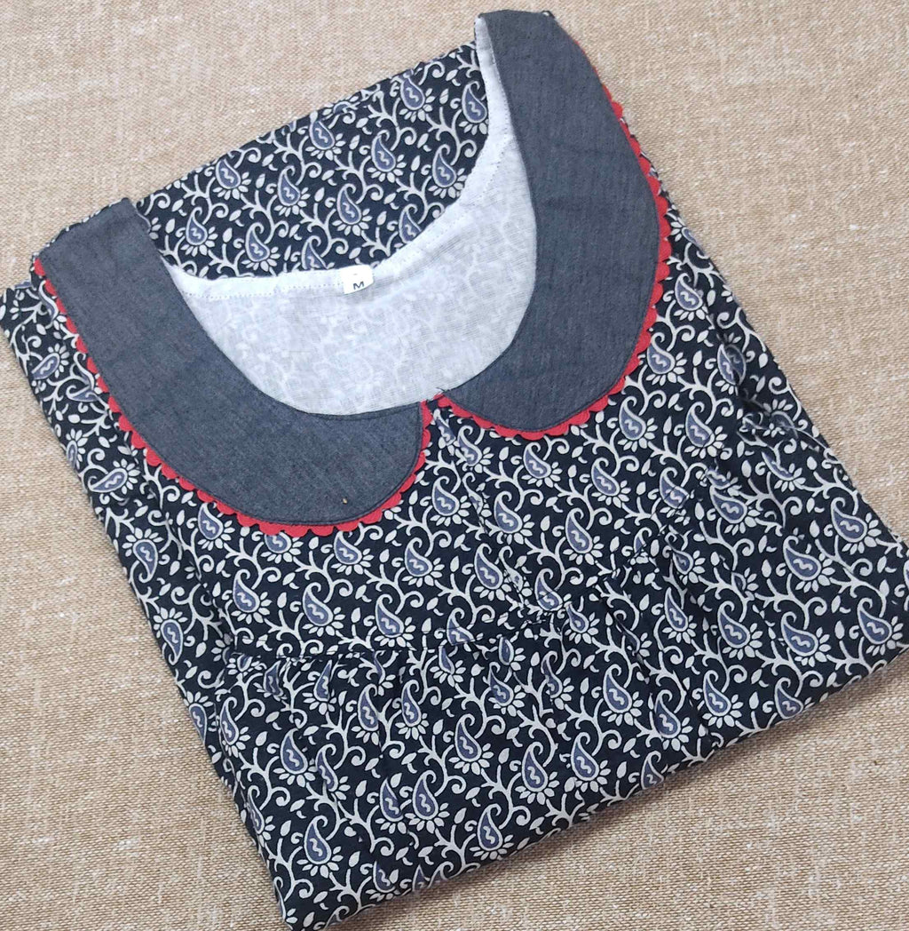 Cotton Pleated , With Pockets, No Open Medium Printed Nighty