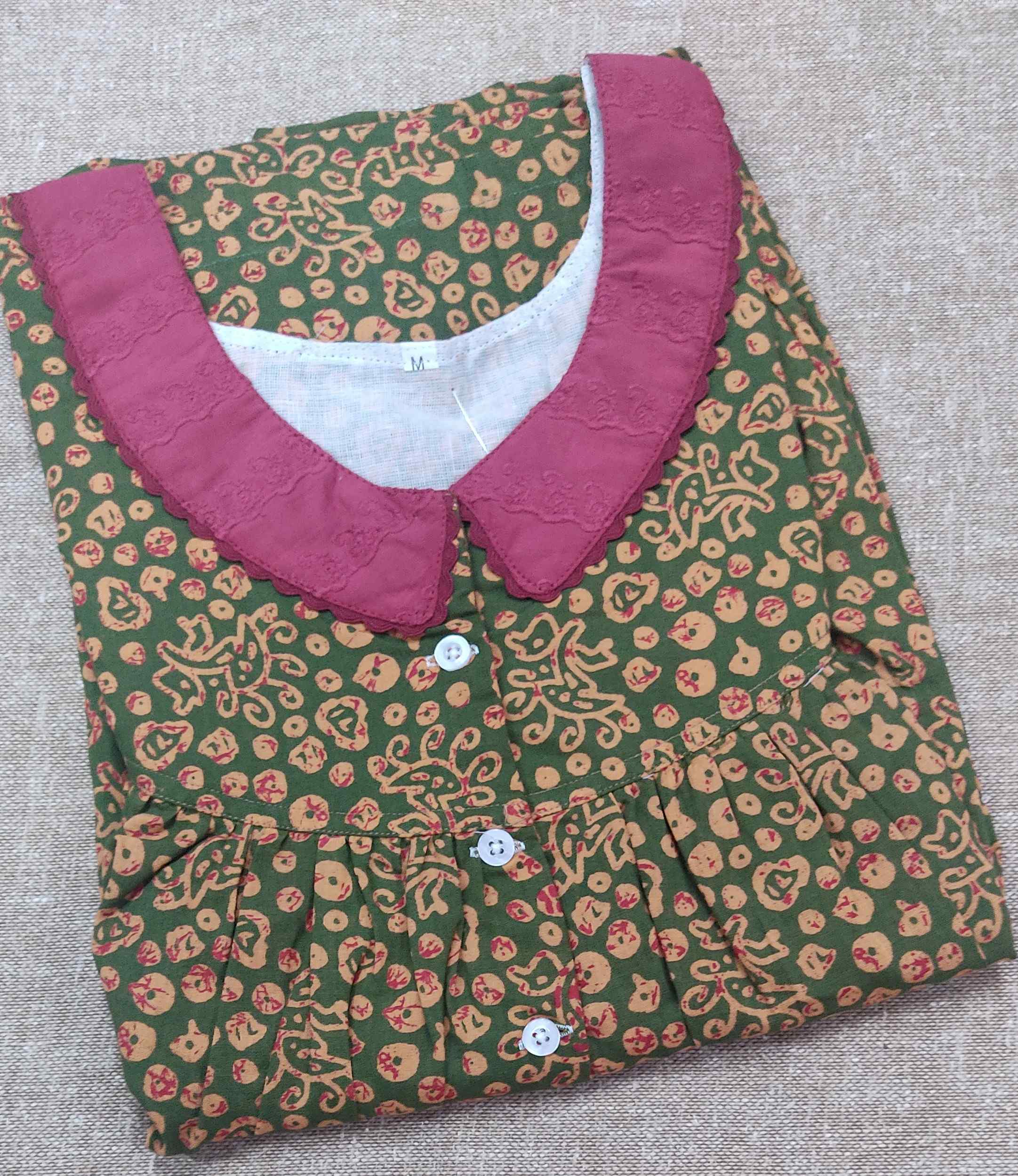 Cotton Pleated , With Pockets, Half Open Medium Printed Nighty