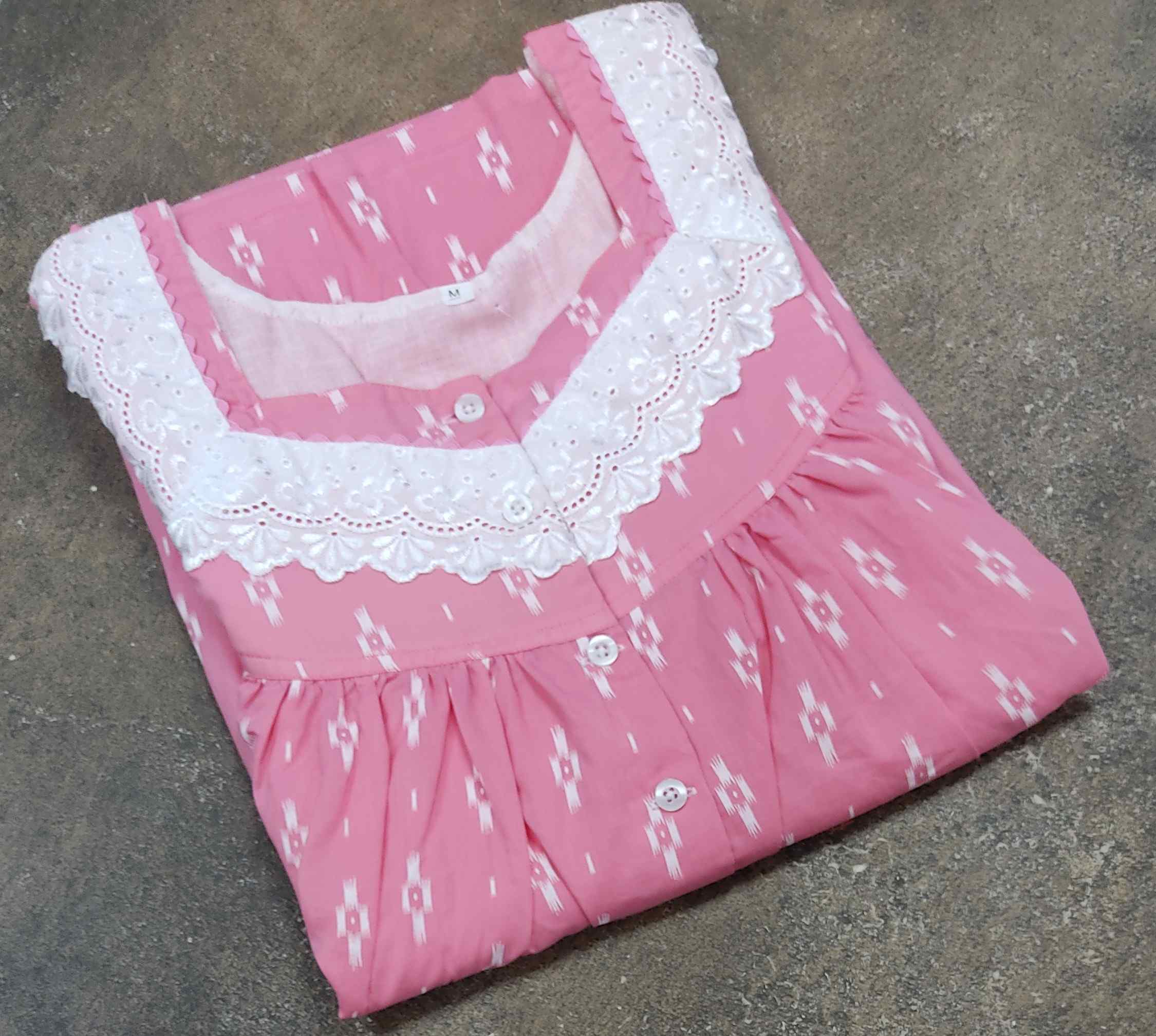 Soft Cotton Pleated , With Pockets, Half Open Medium Printed Nighty