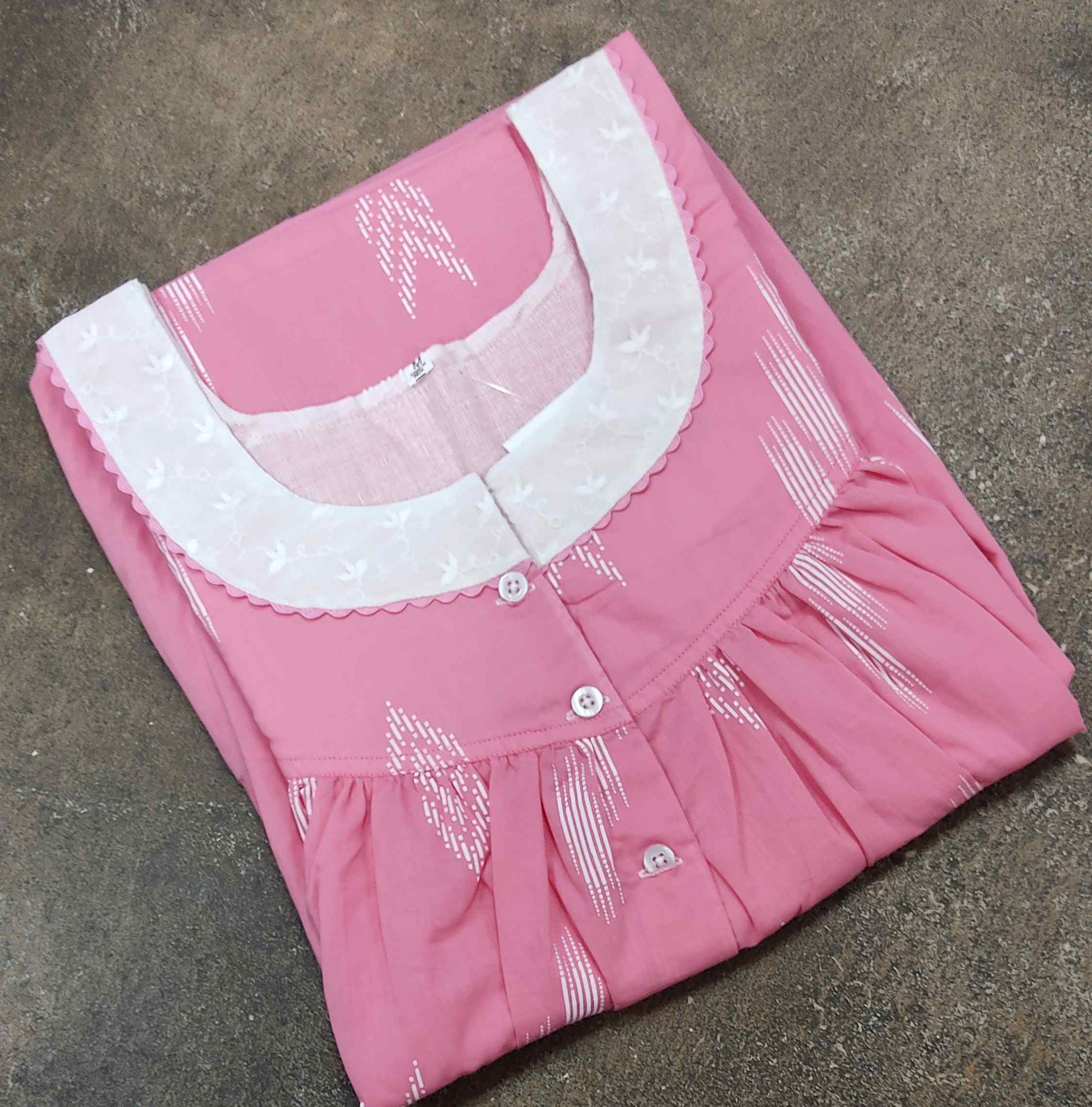 Cotton Pleated , With Pockets, Half Open Medium Printed Nighty