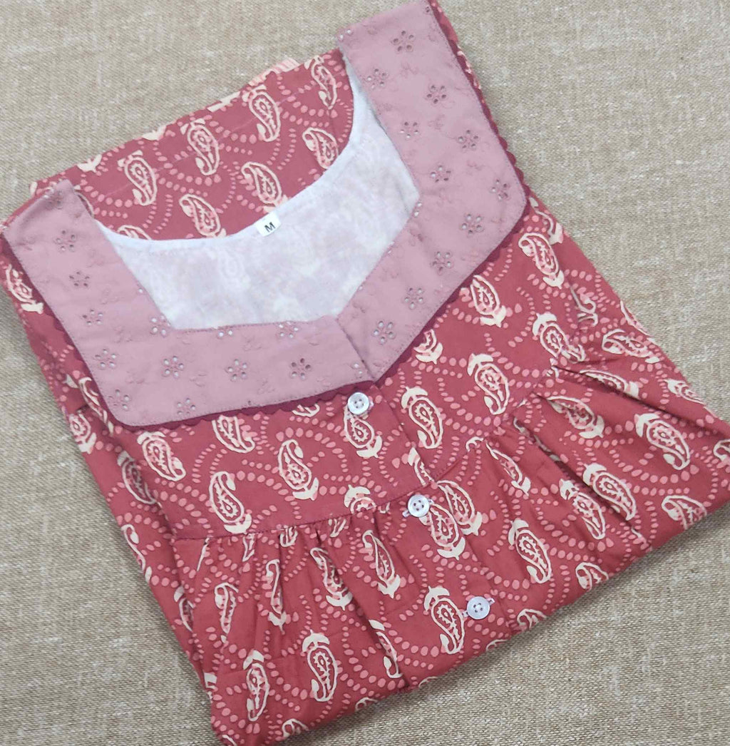 Cotton Pleated , Half Open, Pockets Medium Printed Nighty
