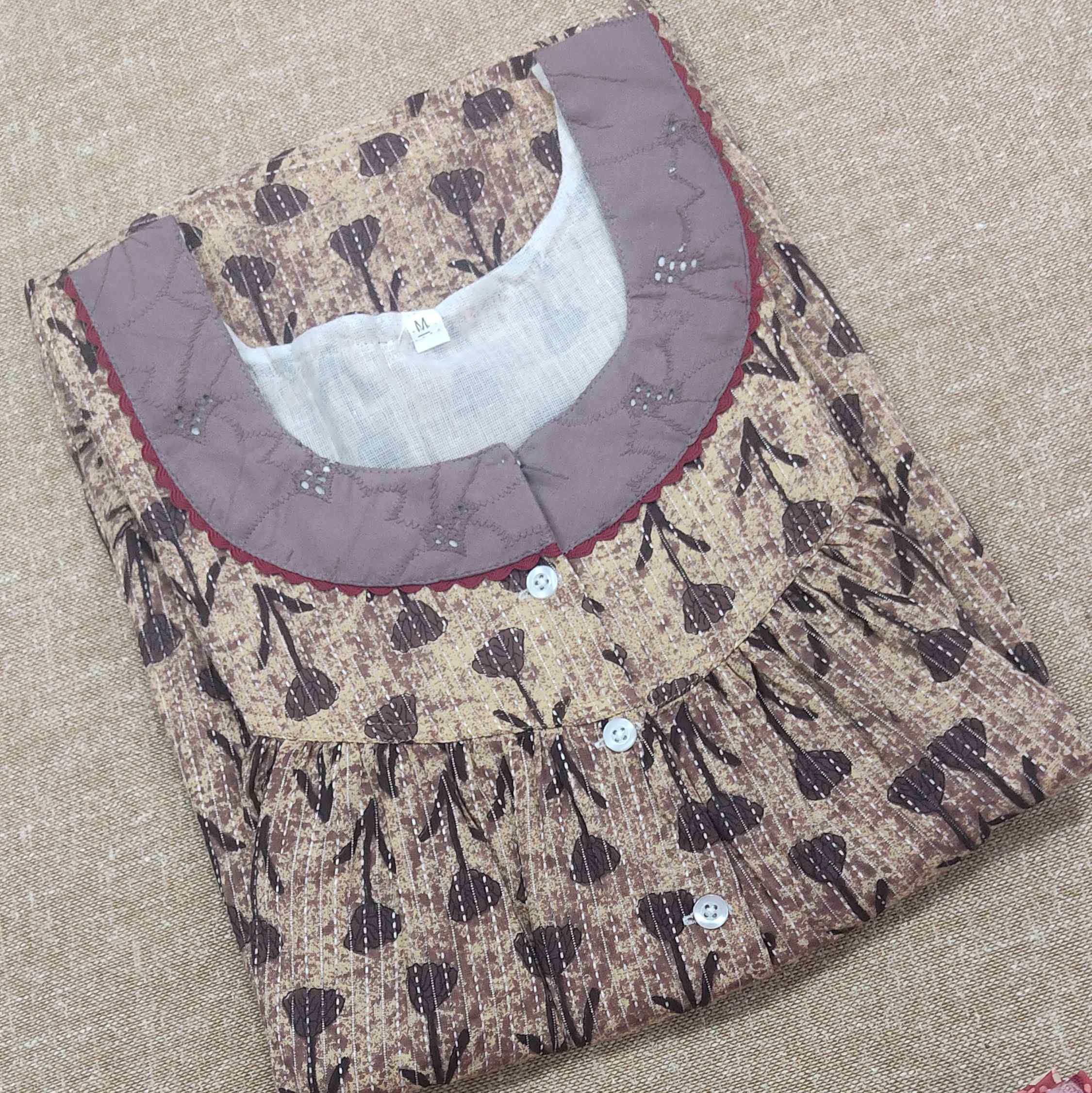 Cotton Pleated , With Pockets, Half Open Medium Printed Nighty