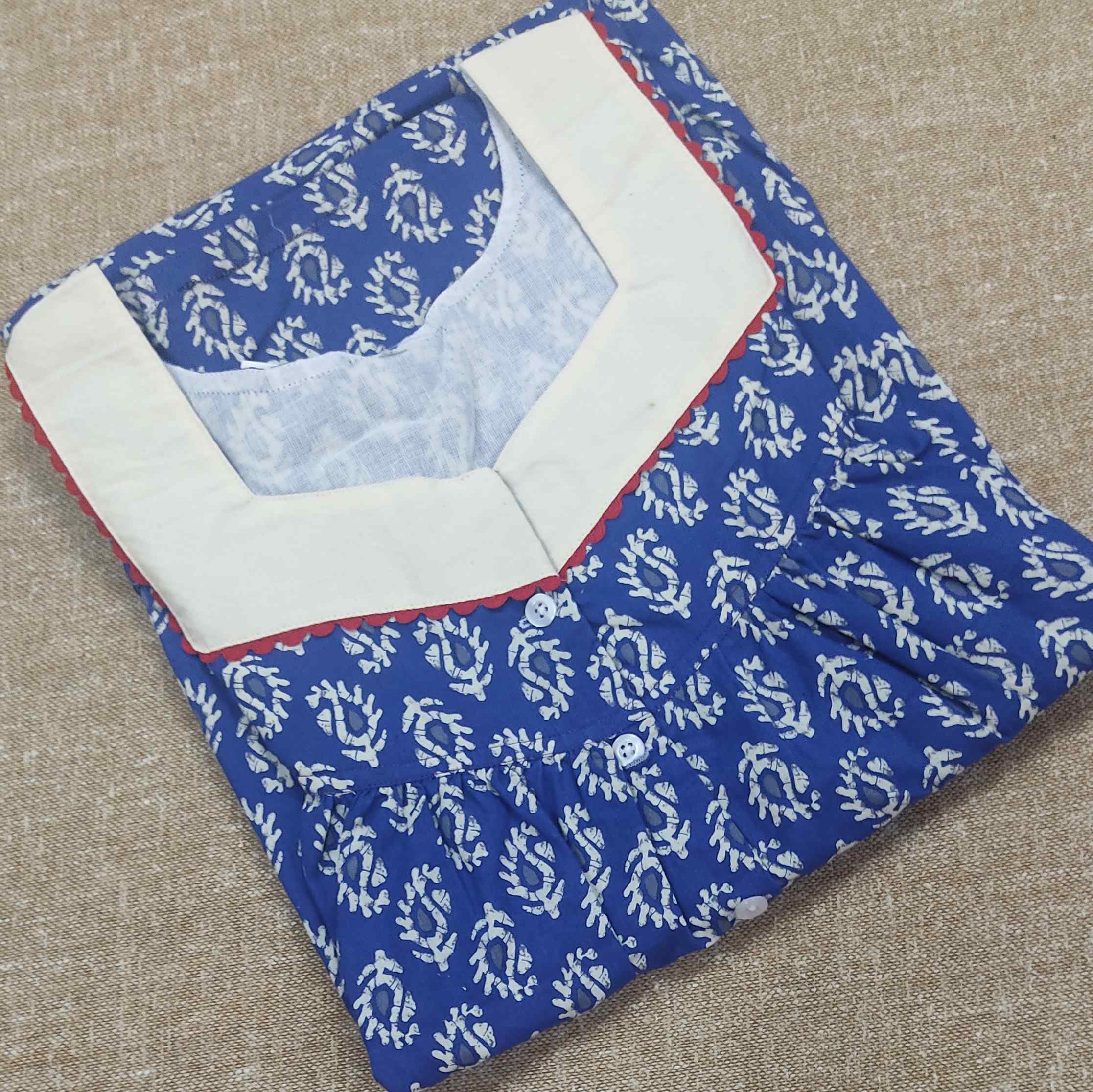 Cotton Pleated , With Pockets, Half Open Medium Printed Nighty