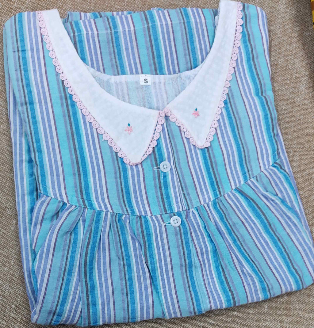 Cotton Pleated , Full Open Small Printed Nighty