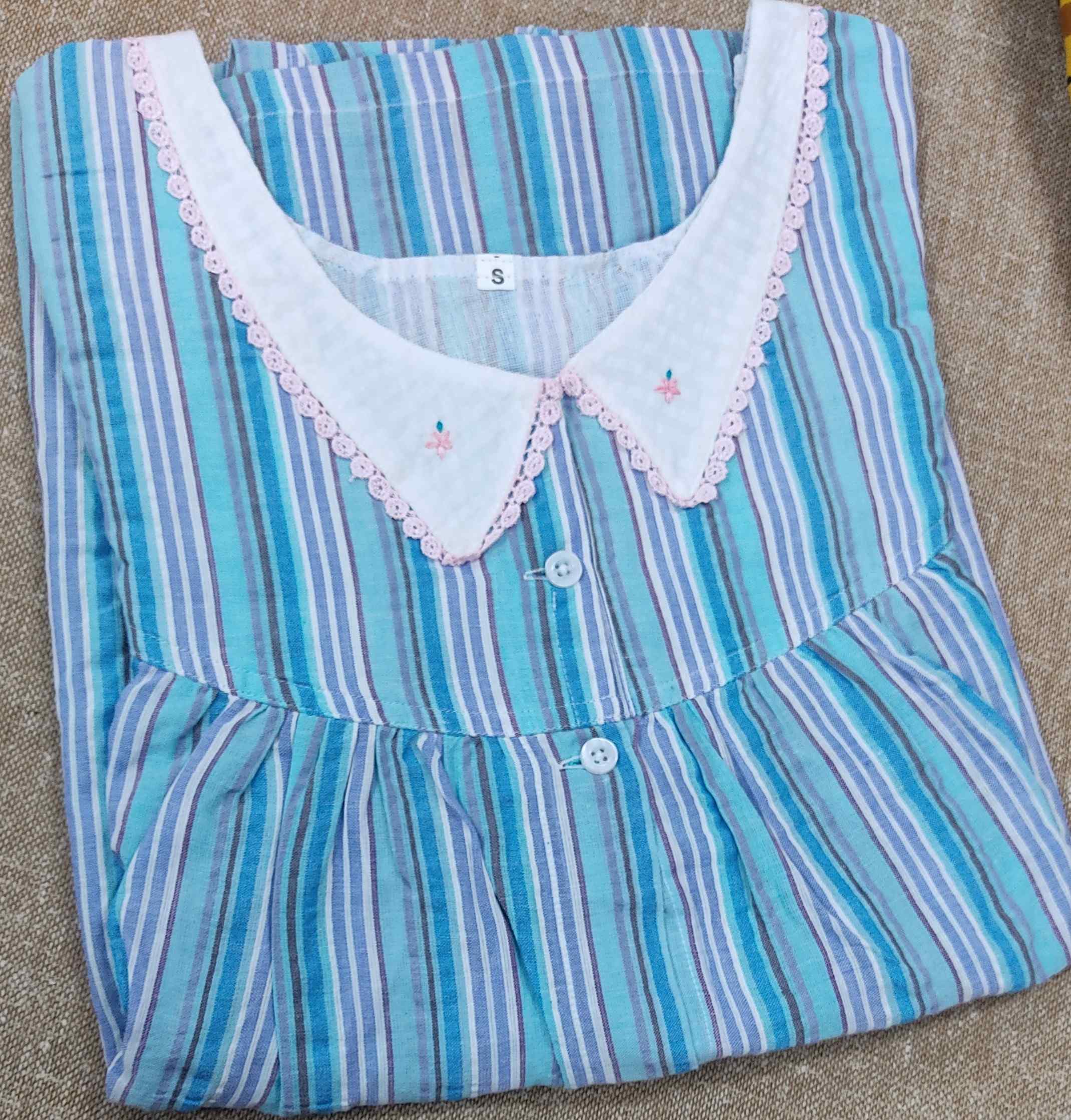 Cotton Pleated , Full Open Small Printed Nighty
