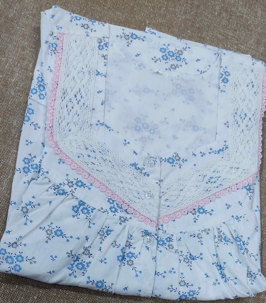 Cotton Pleated , With Pockets, Half Open Small Printed Nighty