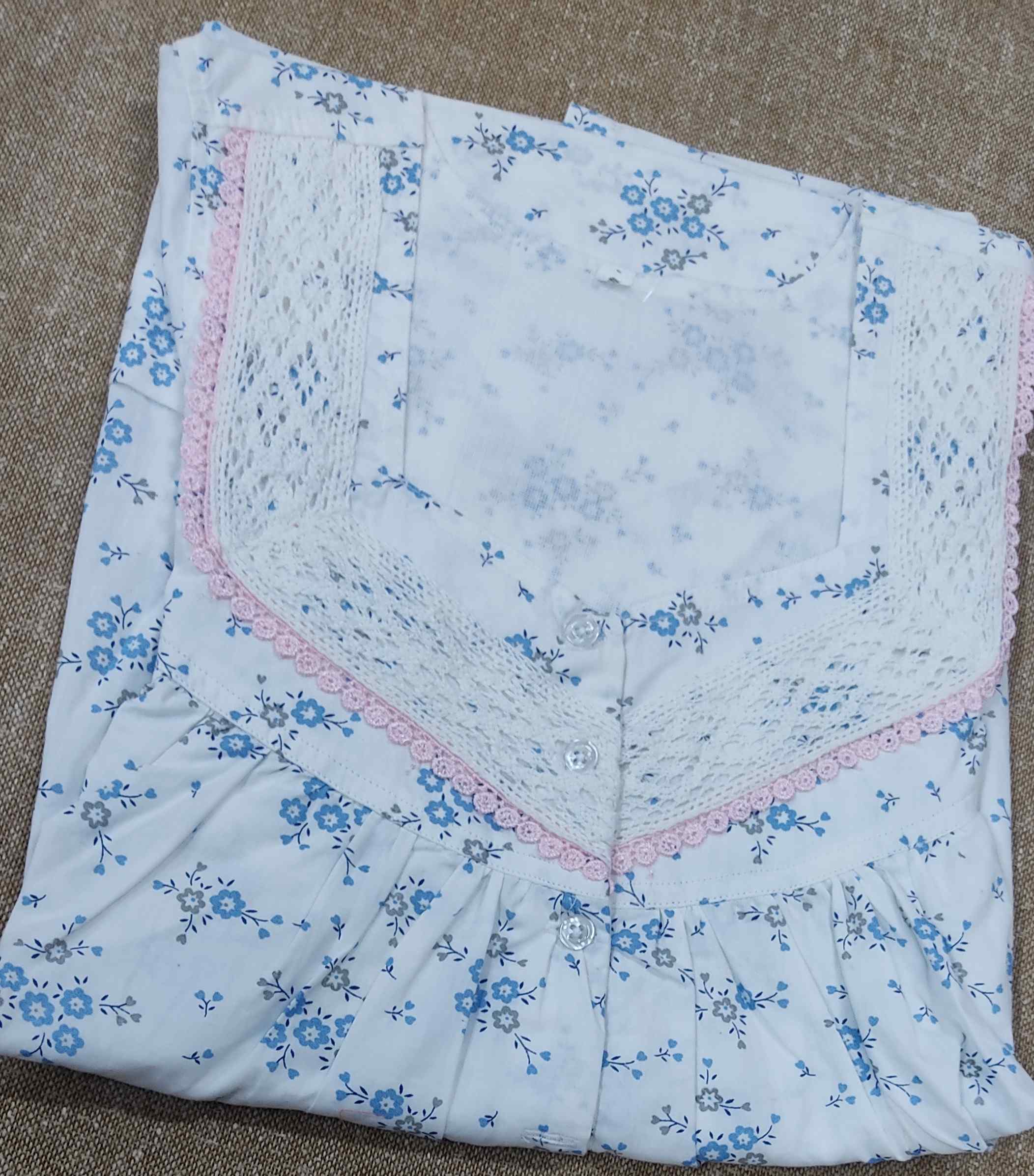Cotton Pleated , With Pockets, Half Open Small Printed Nighty