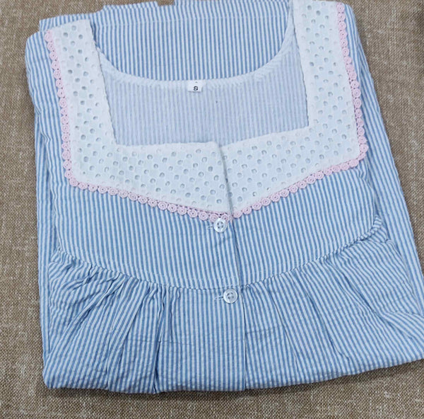 Cotton Pleated , Full Open Small Printed Nighty