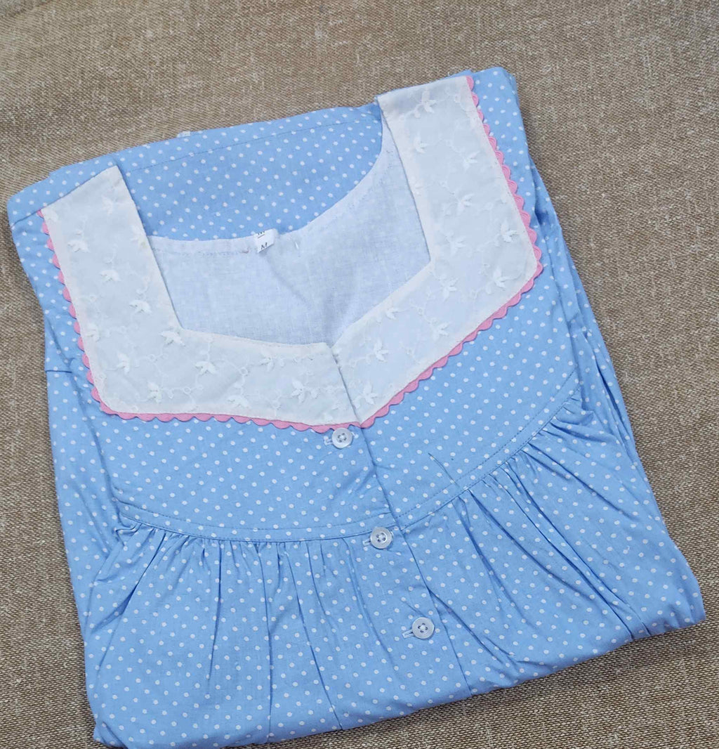 Cotton Pleated , With Pockets, Half Open Medium Printed Nighty