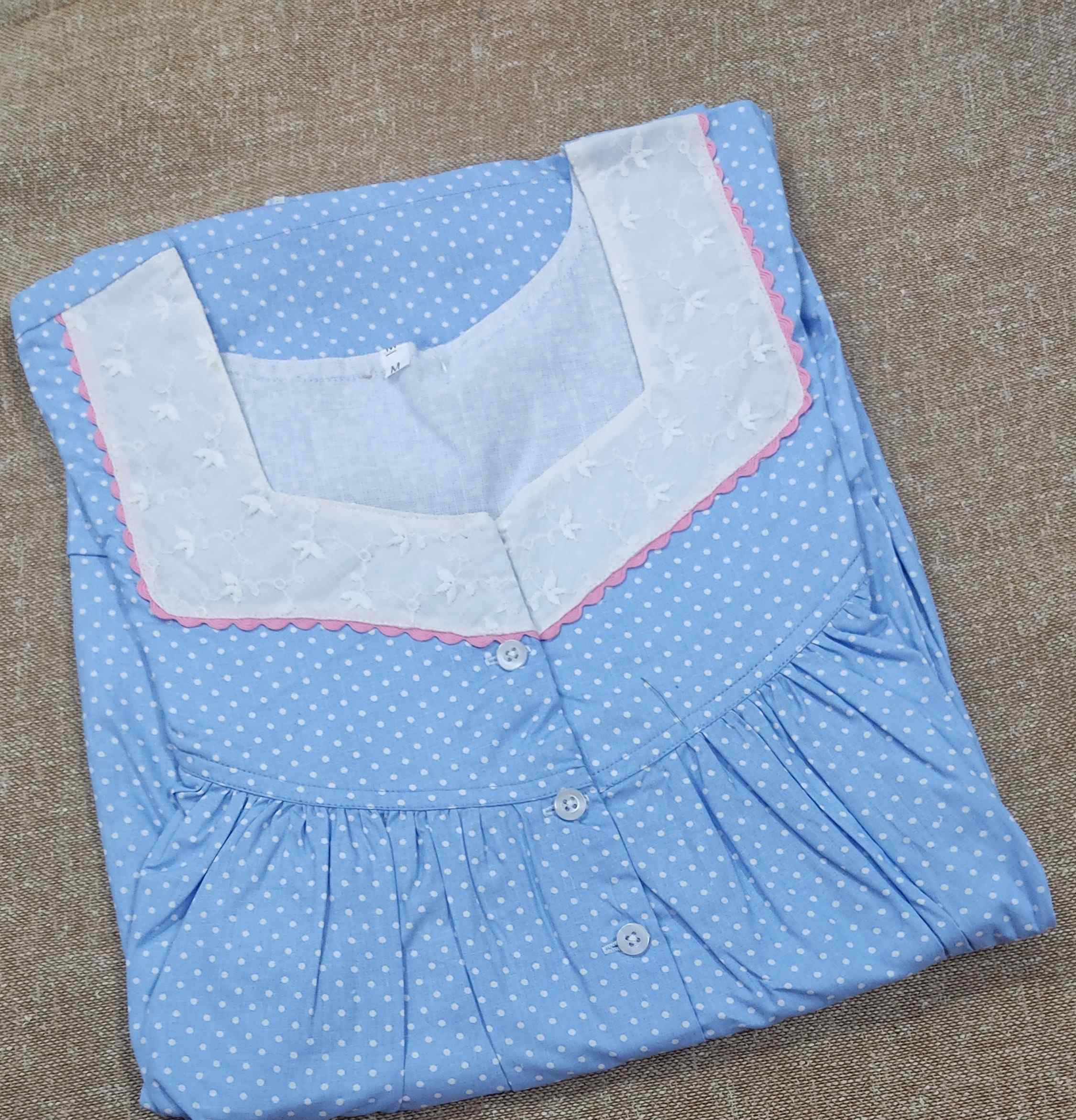 Cotton Pleated , With Pockets, Half Open Medium Printed Nighty