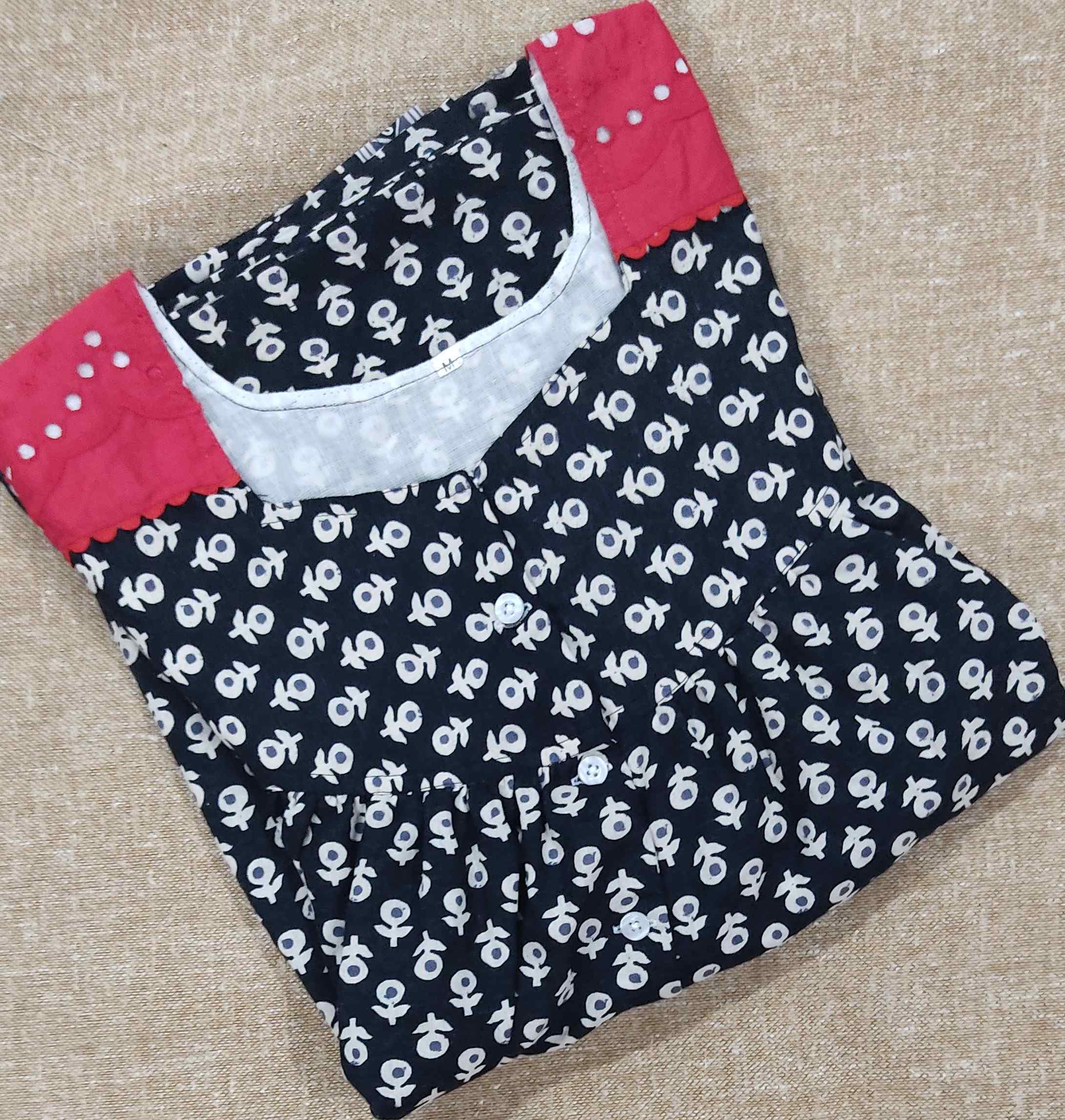 Cotton Pleated , With Pockets, Half Open Medium Printed Nighty
