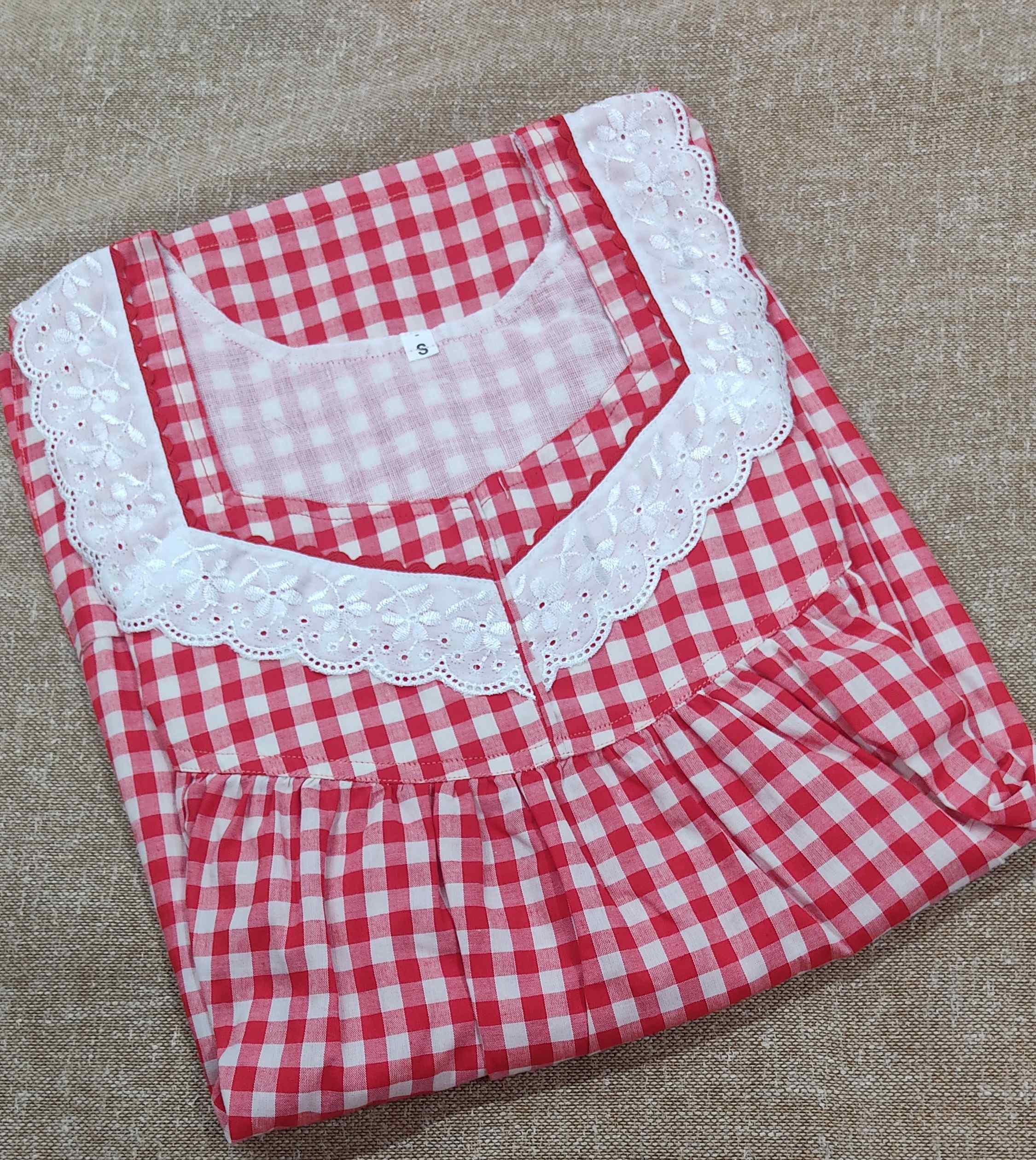Cotton Pleated , With Pockets, No Open Small Printed Nighty