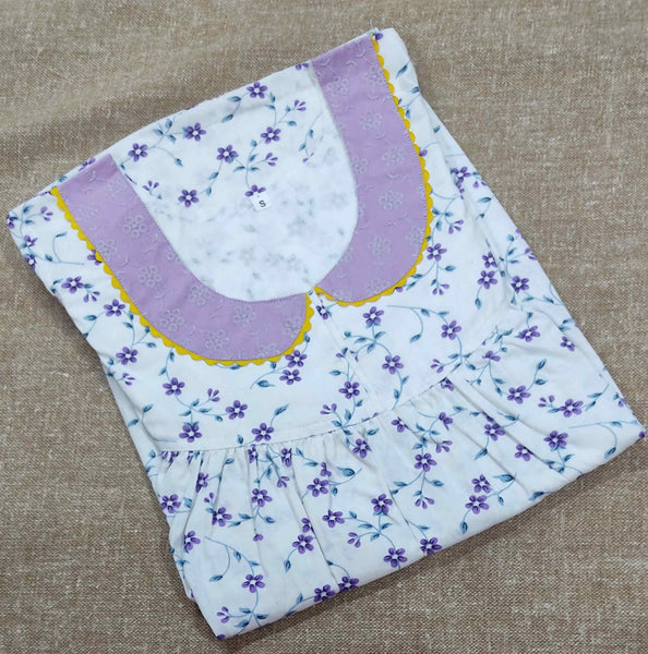 Cotton Pleated , With Pockets, No Open Small Printed Nighty