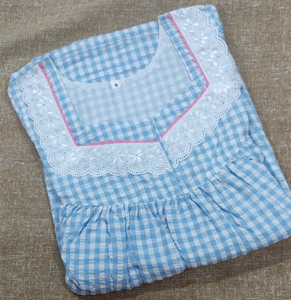Cotton Pleated , With Pockets, No Open Small Printed Nighty