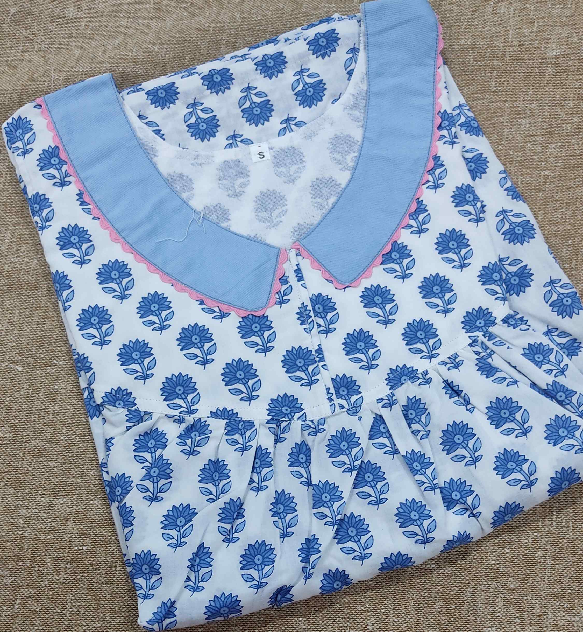 Cotton Pleated , With Pockets, No Open Small Printed Nighty