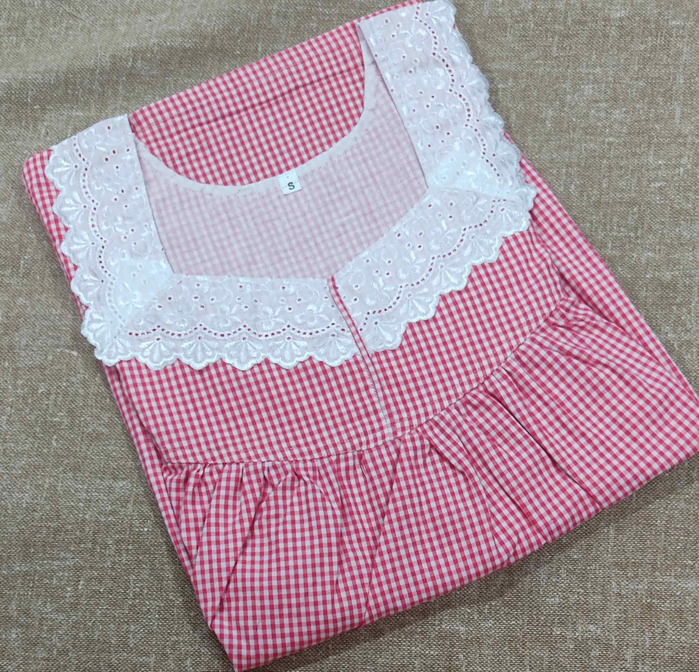 Cotton Pleated , With Pockets, No Open Small Printed Nighty