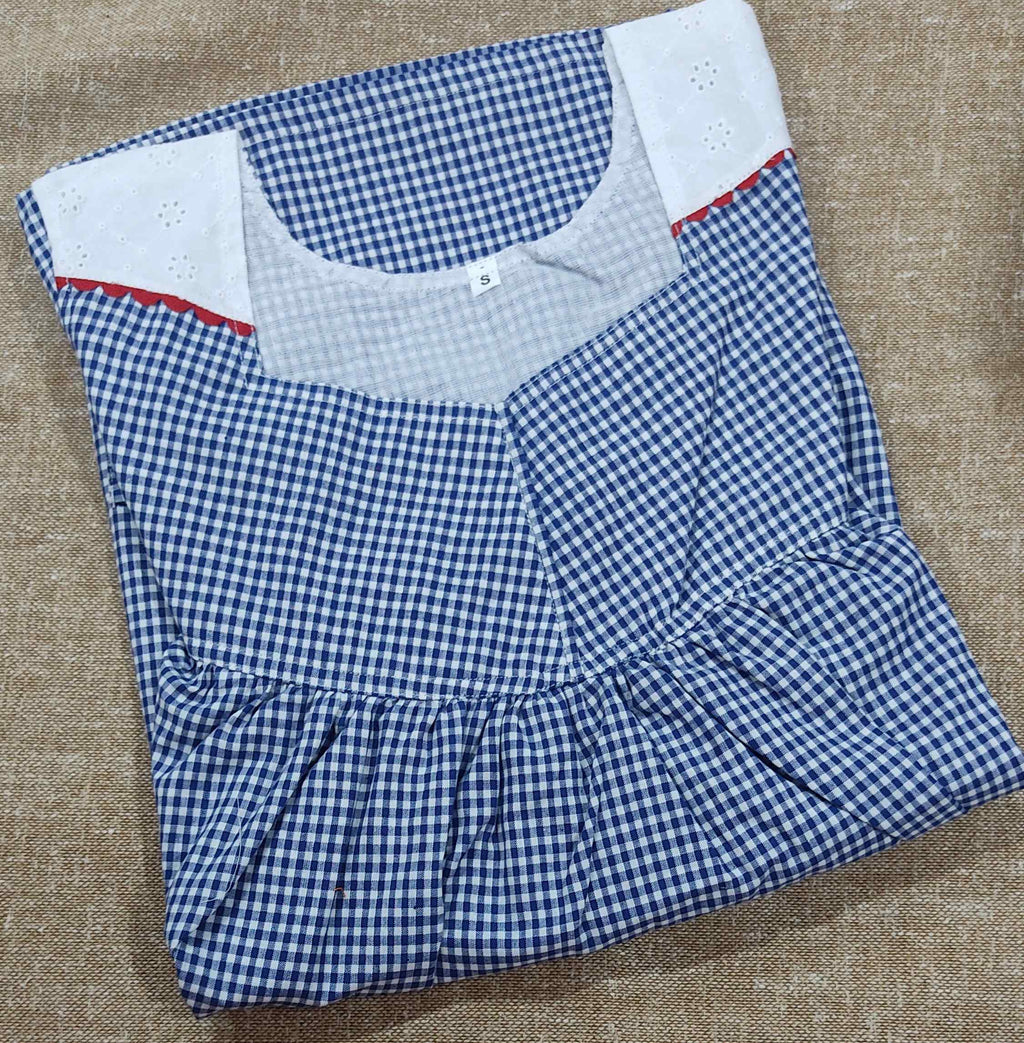 Cotton Pleated , With Pockets, No Open Small Printed Nighty