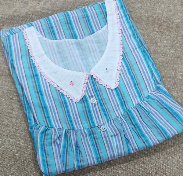 Cotton Pleated , With Pockets, Full Open Small Printed Nighty
