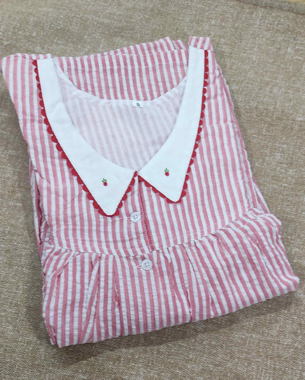 Cotton Pleated , With Pockets, Full Open Small Printed Nighty