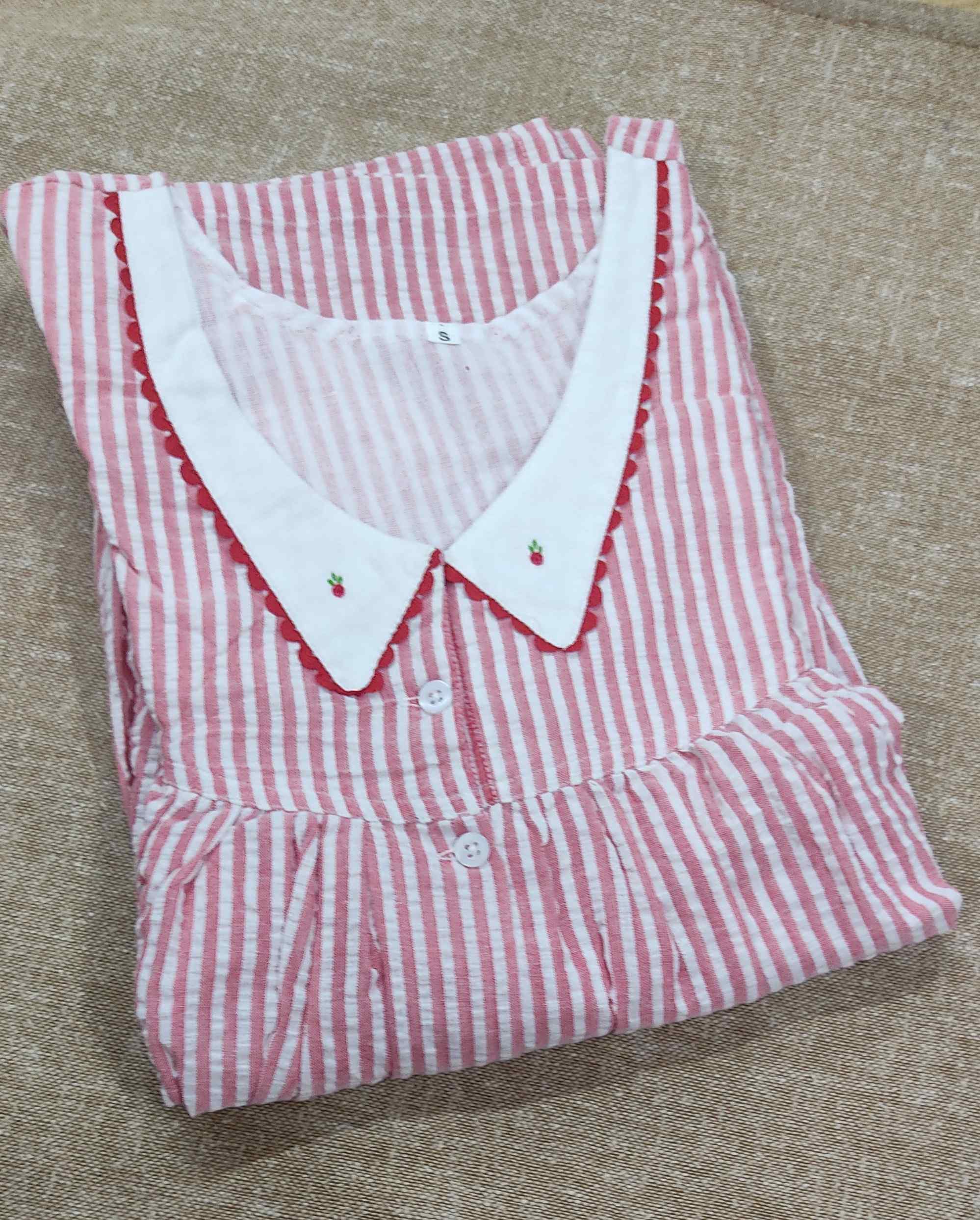 Cotton Pleated , With Pockets, Full Open Small Printed Nighty