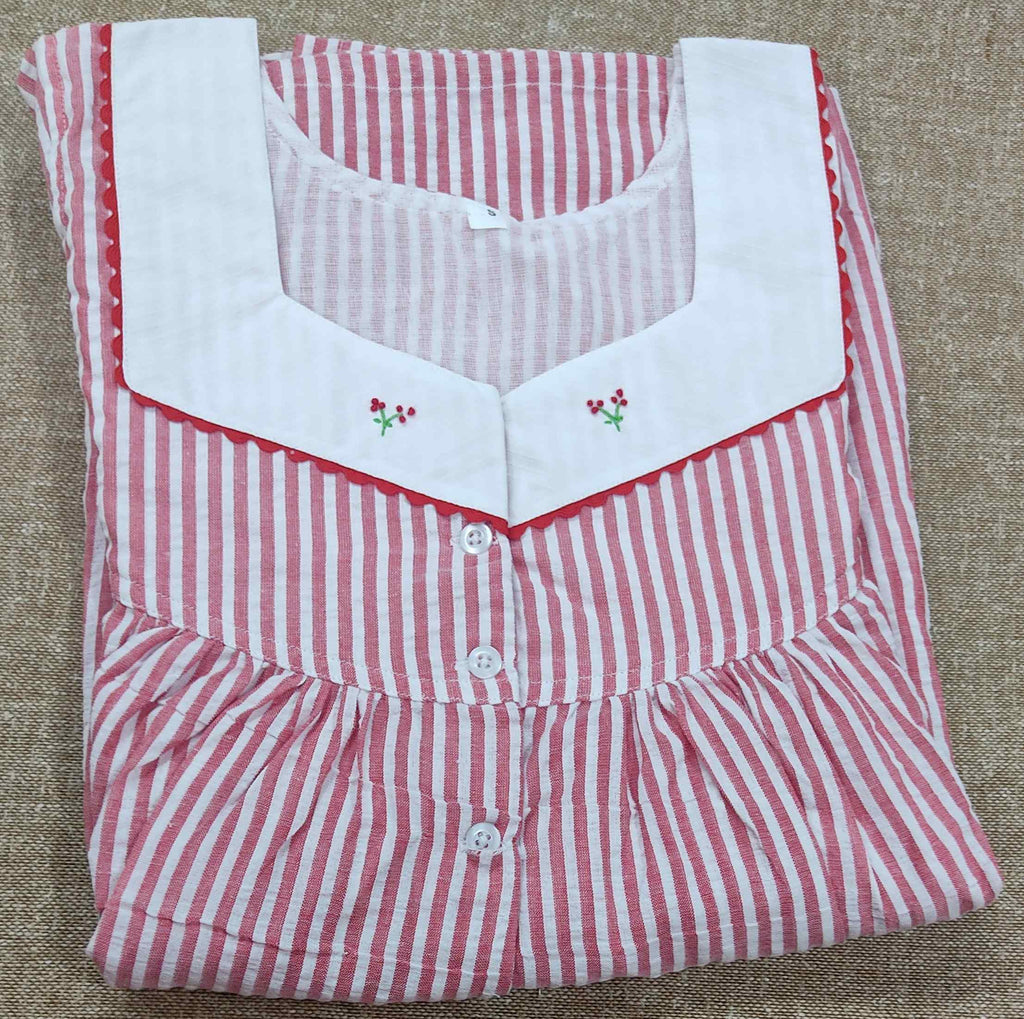 Cotton Pleated , With Pockets, Half Open Small Printed Nighty