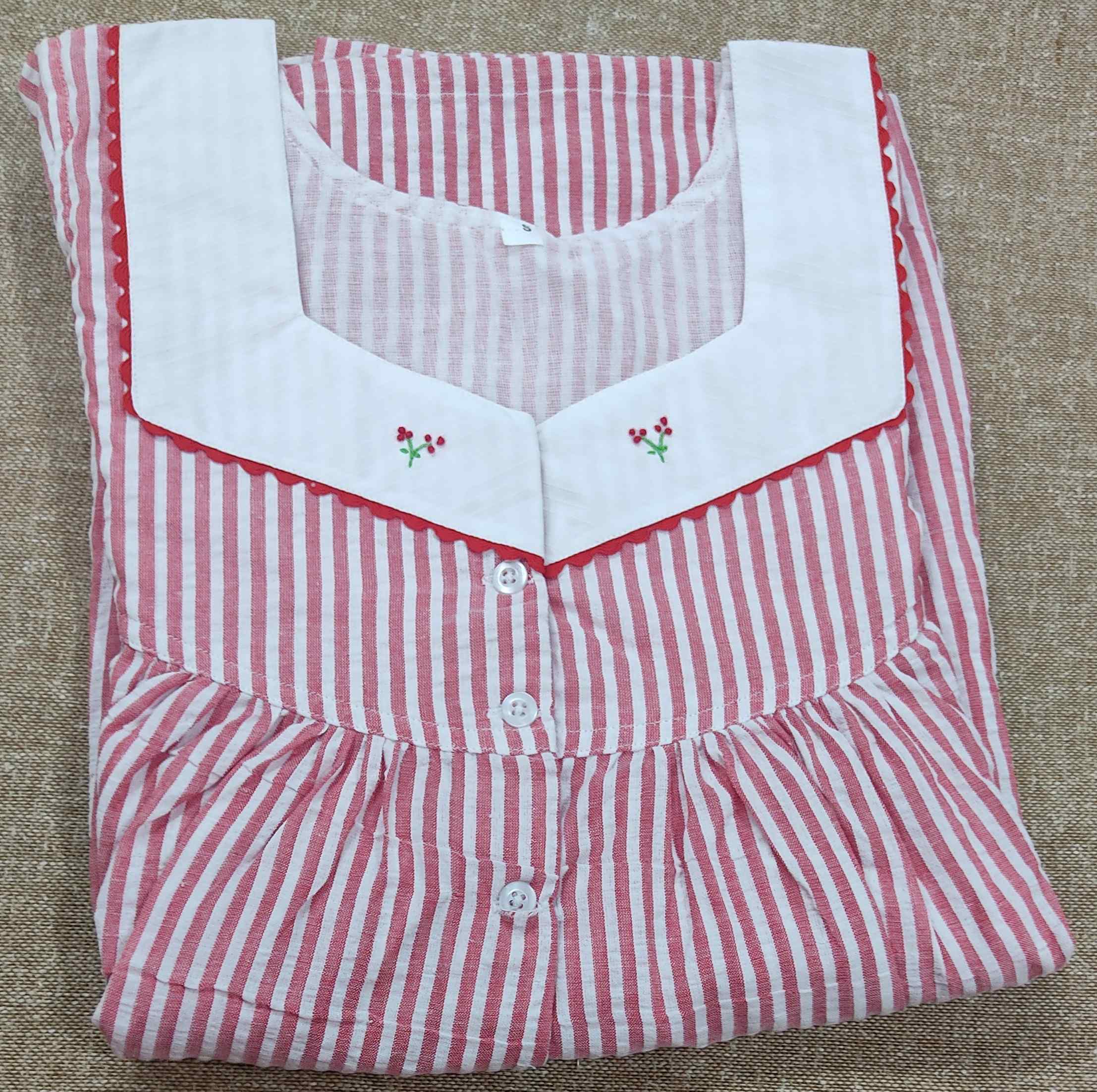Cotton Pleated , With Pockets, Half Open Small Printed Nighty