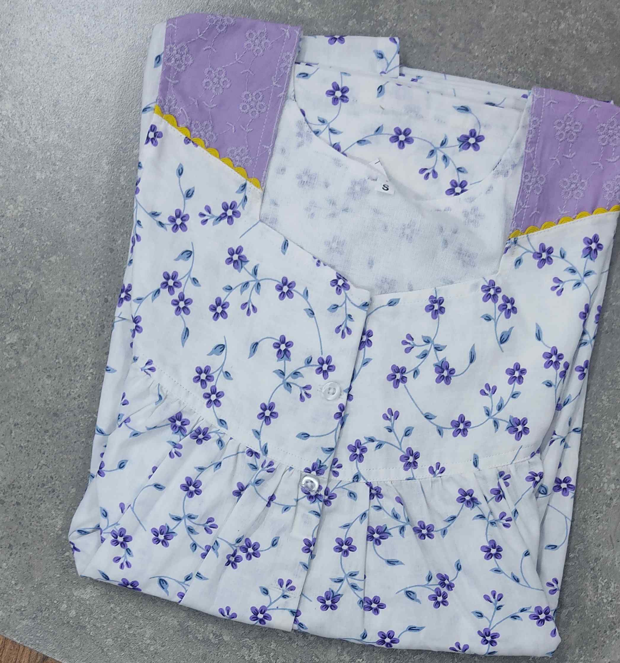 Cotton Pleated , With Pockets, Half Open Small Printed Nighty