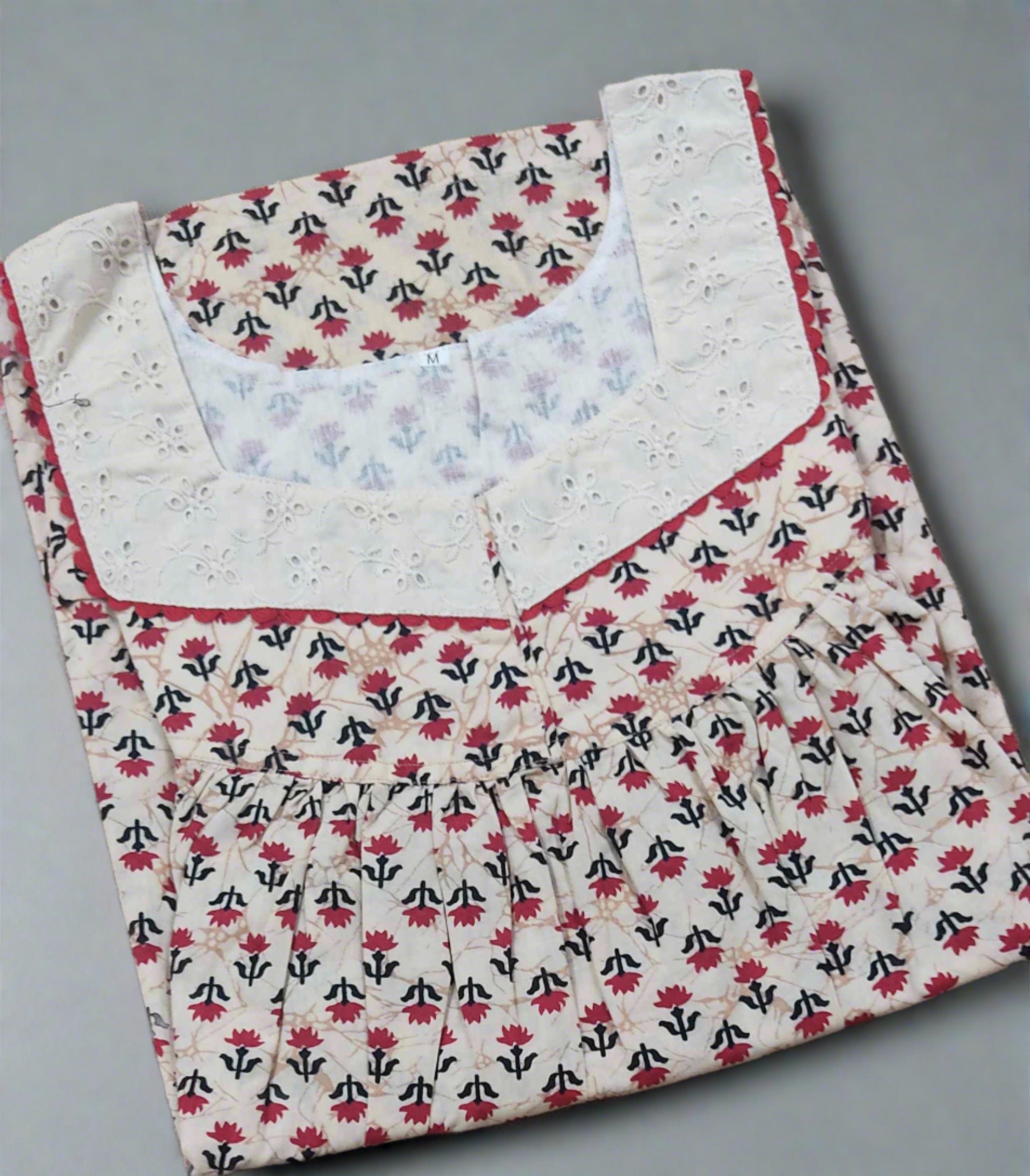 Cotton Pleated , With Pockets, No Open Medium Printed Nighty