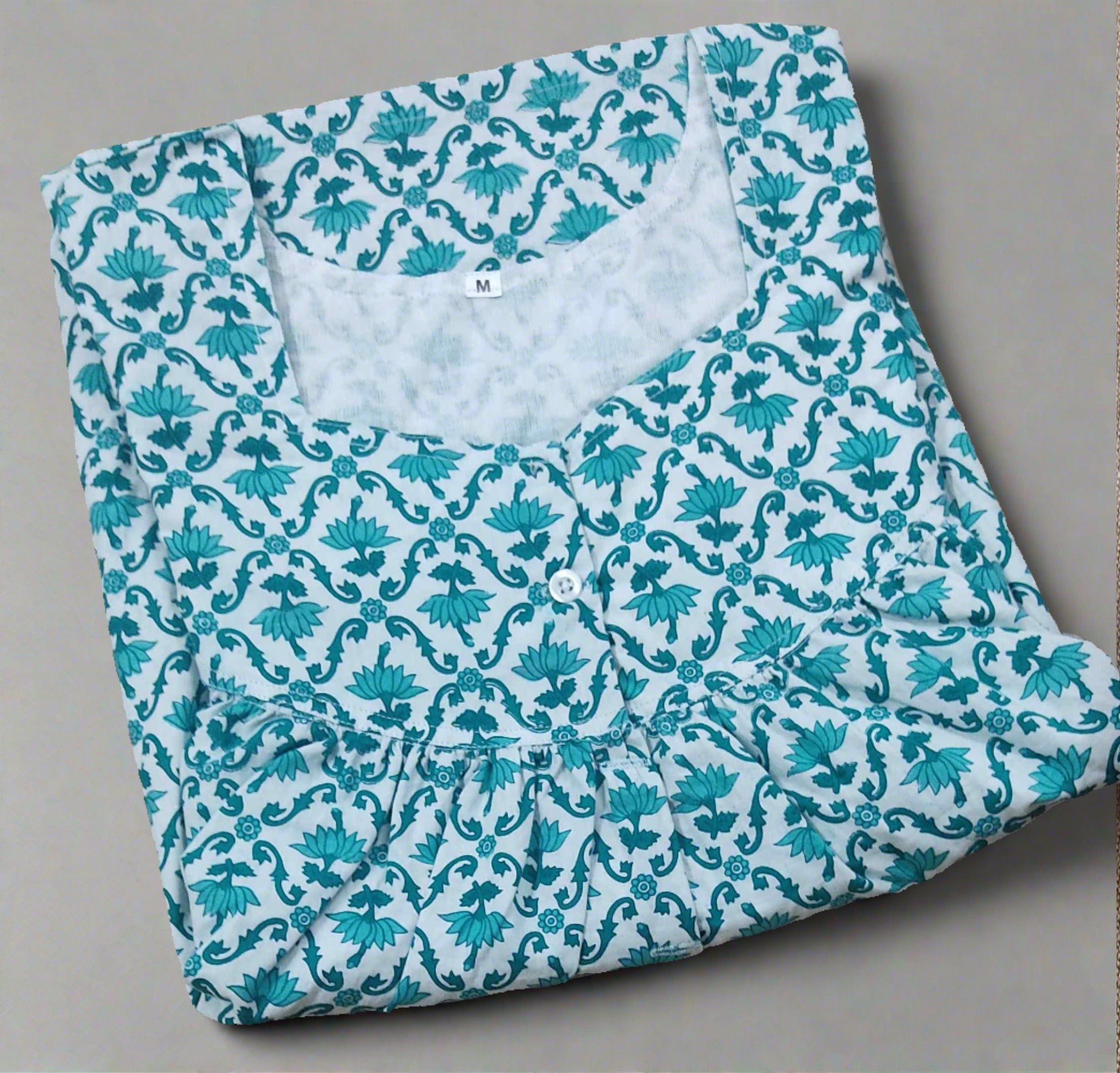 Cotton Pleated , Half Open, Pockets Medium Printed Nighty