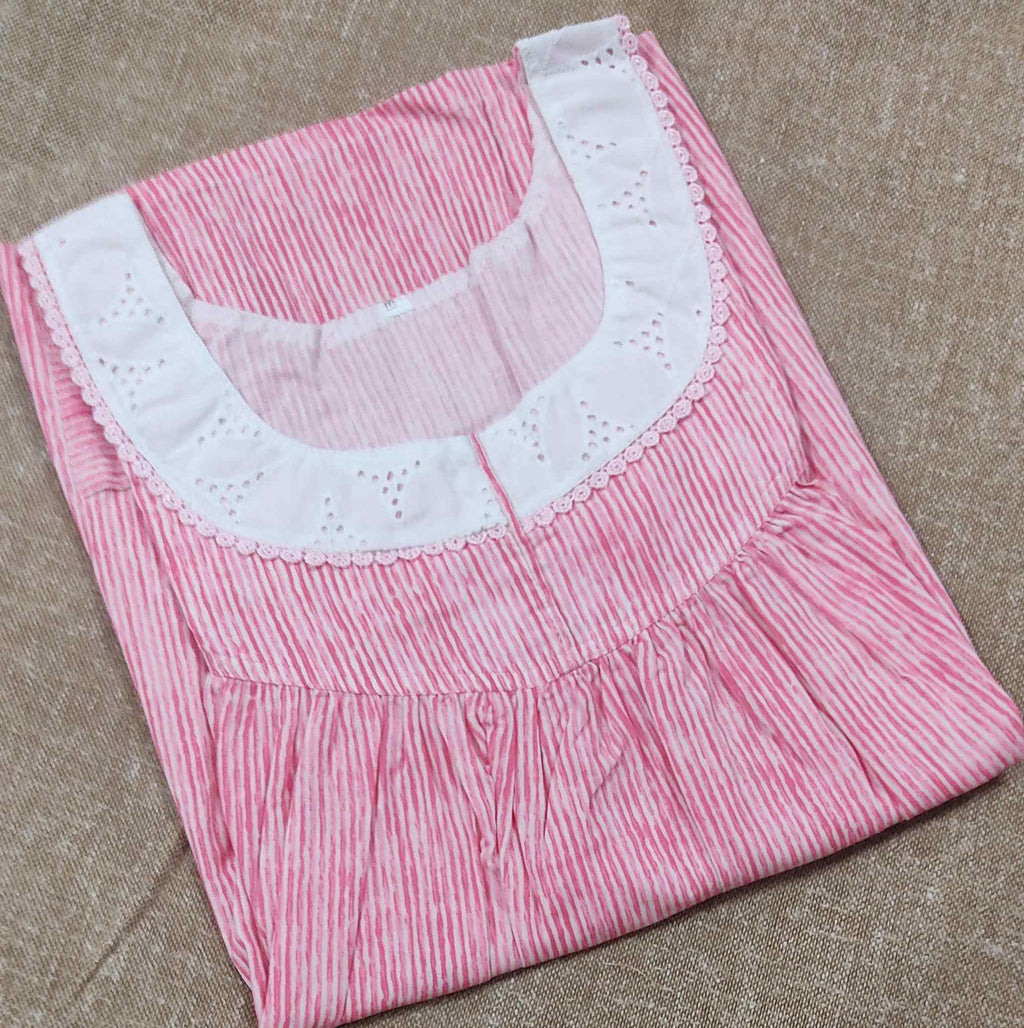 Cotton Pleated , With Pockets, No Open Medium Printed Nighty