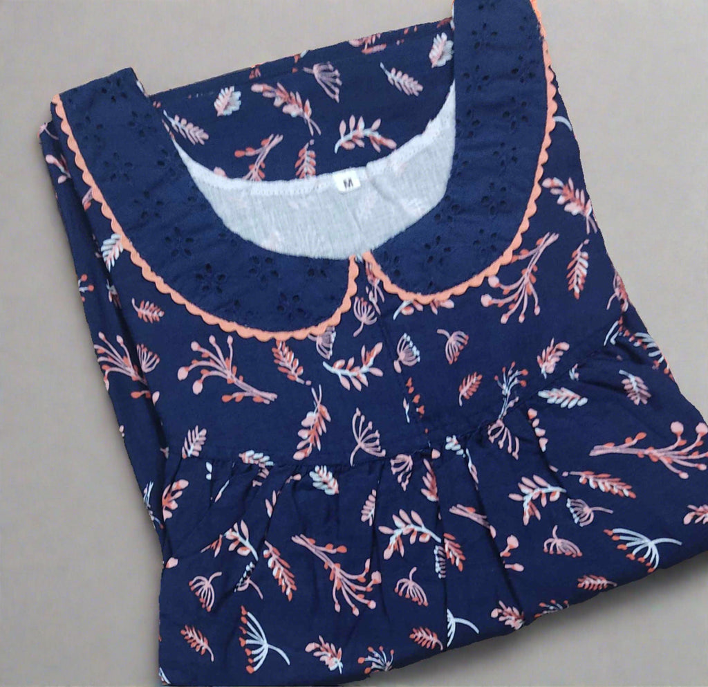 Cotton Pleated , With Pockets, No Open Medium Printed Nighty
