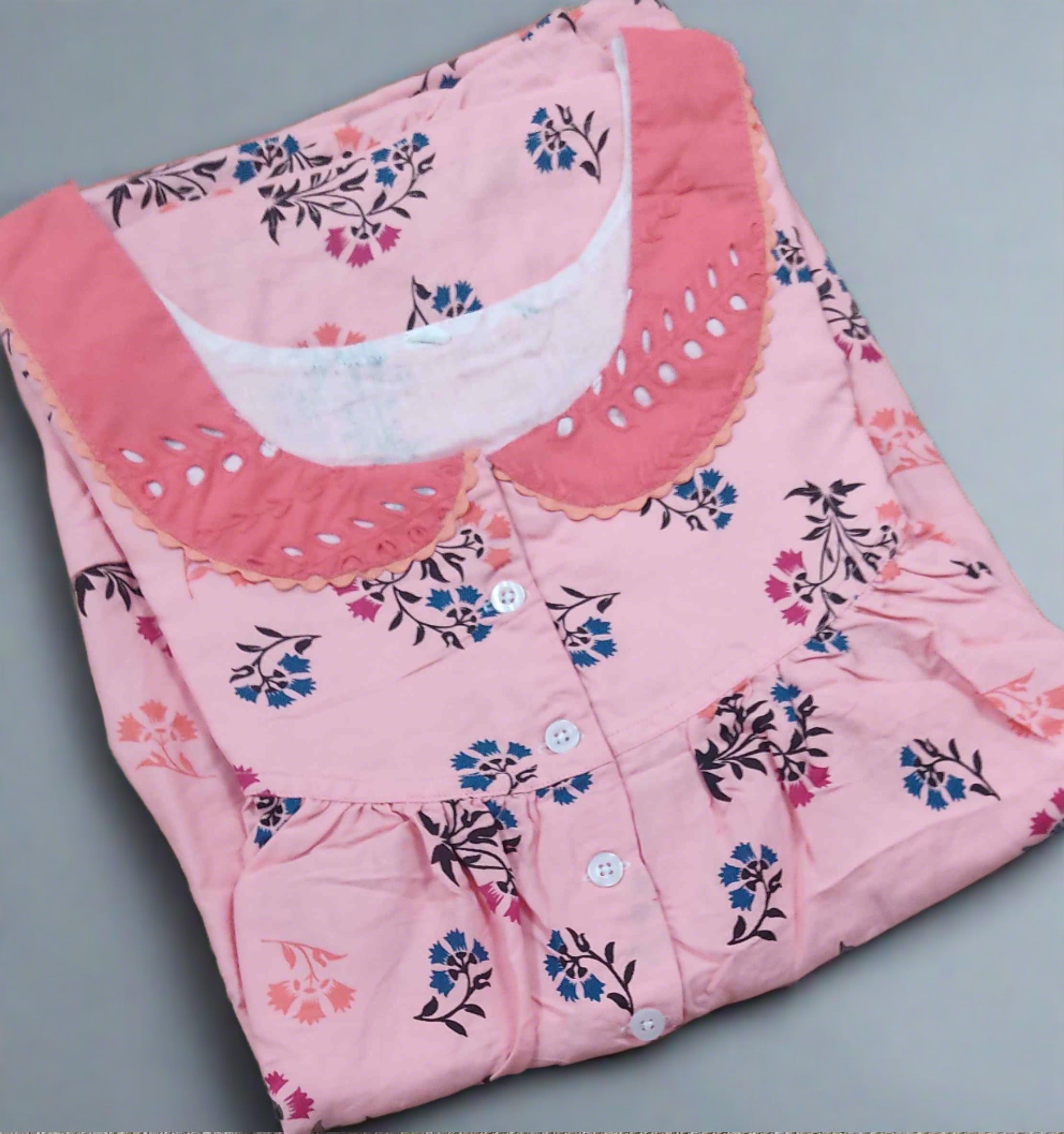 Rayon Pleated , With Pockets, Half Open Medium Printed Nighty