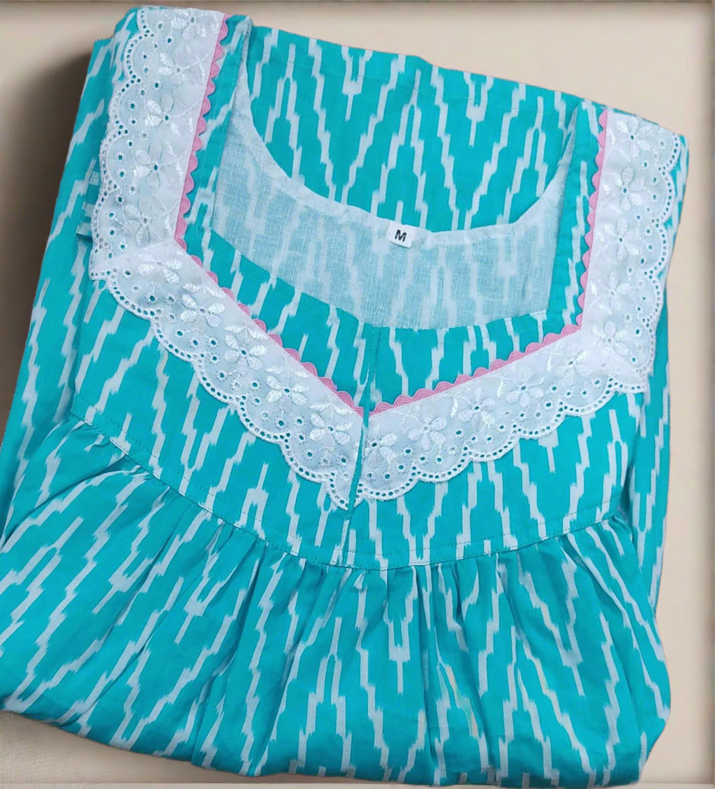 Cotton Pleated , With Pockets, No Open Medium Printed Nighty