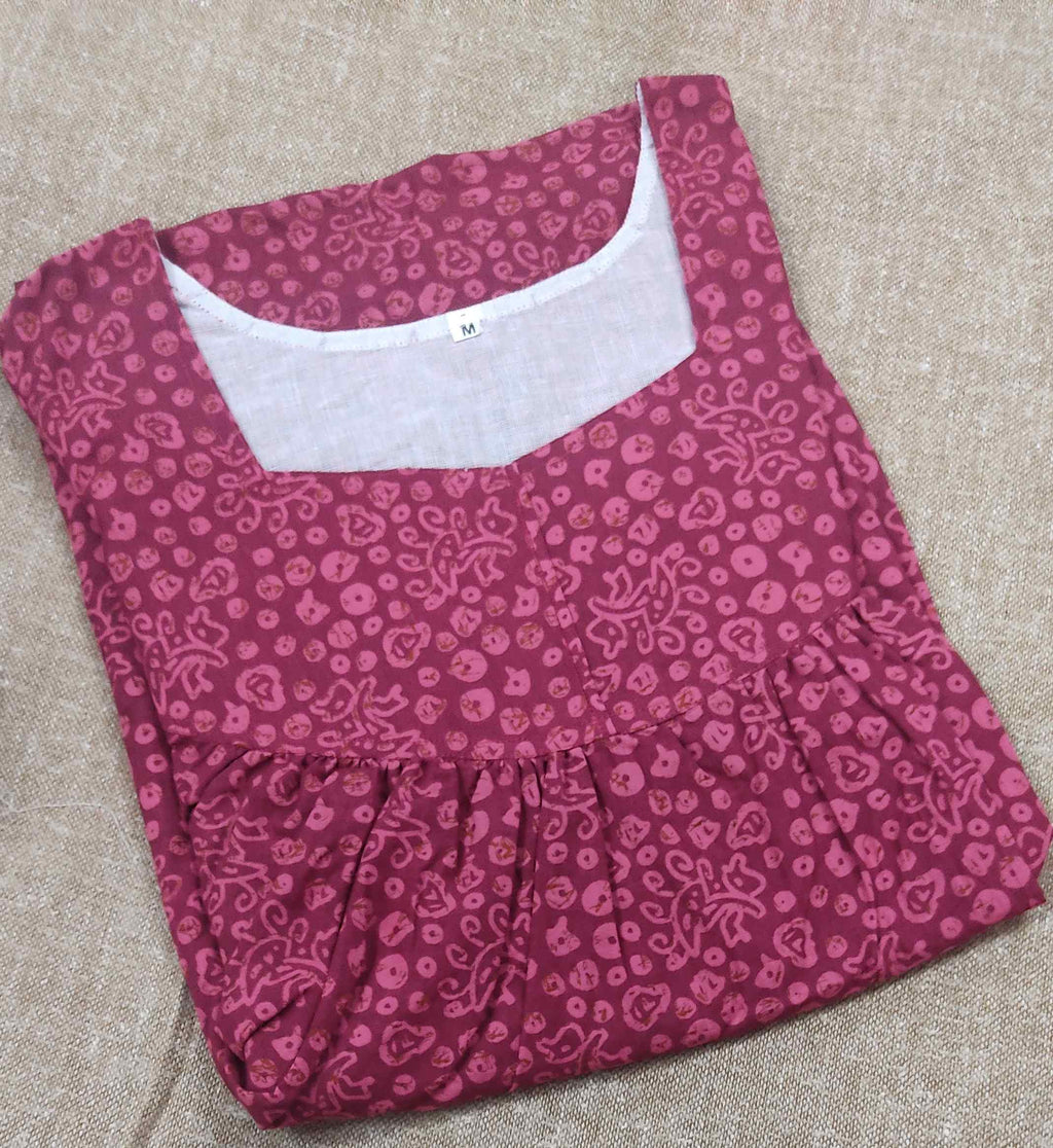 Cotton Pleated , With Pockets, No Open Medium Printed Nighty