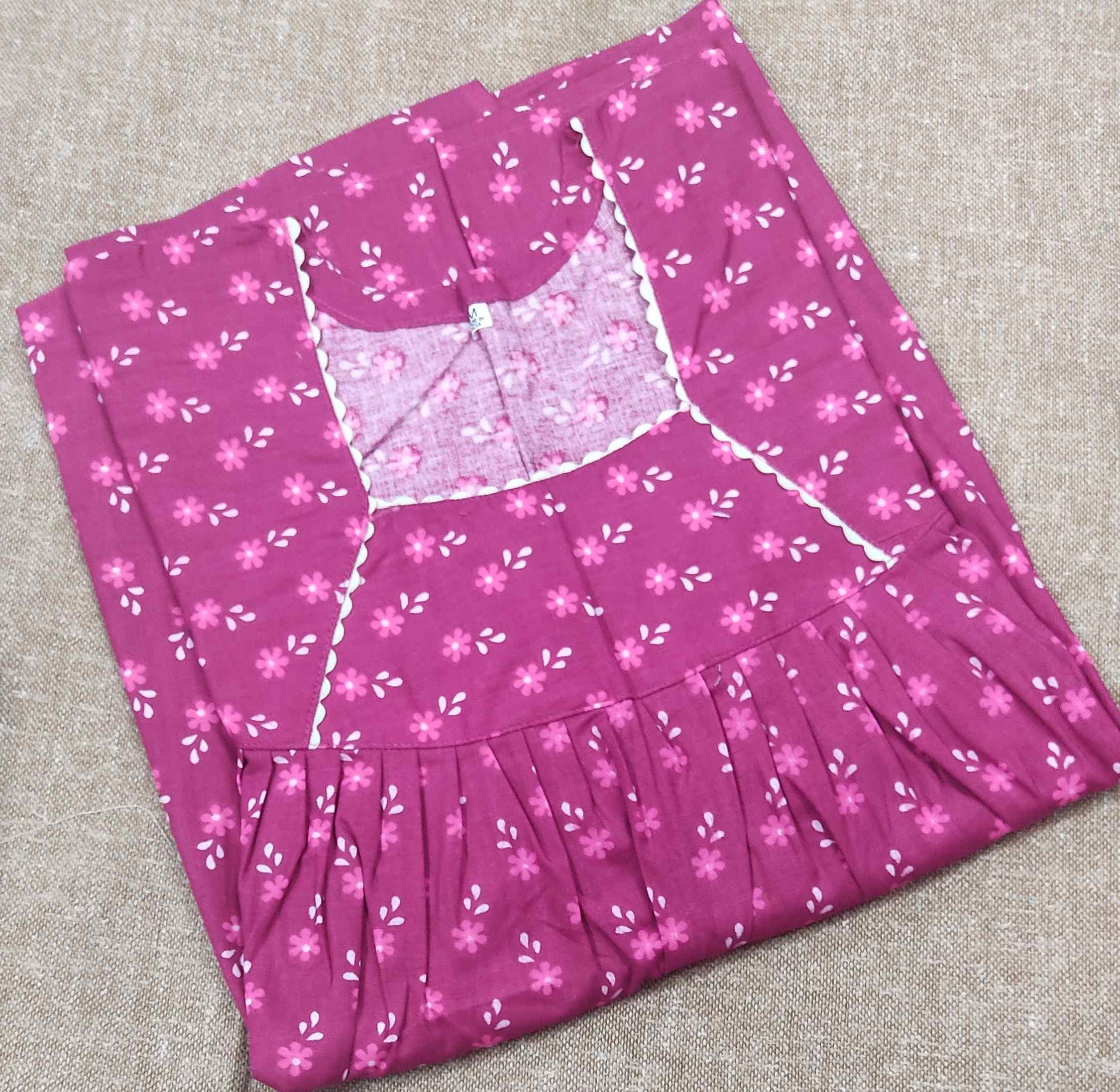 Cotton Pleated , No Open Medium Printed Nighty