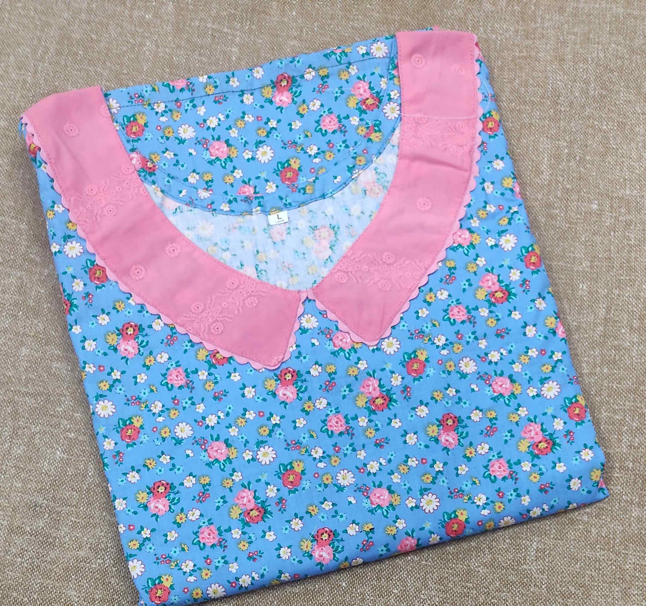Cotton A-line churidar cut, Back A-line, No Open Large Printed Nighty