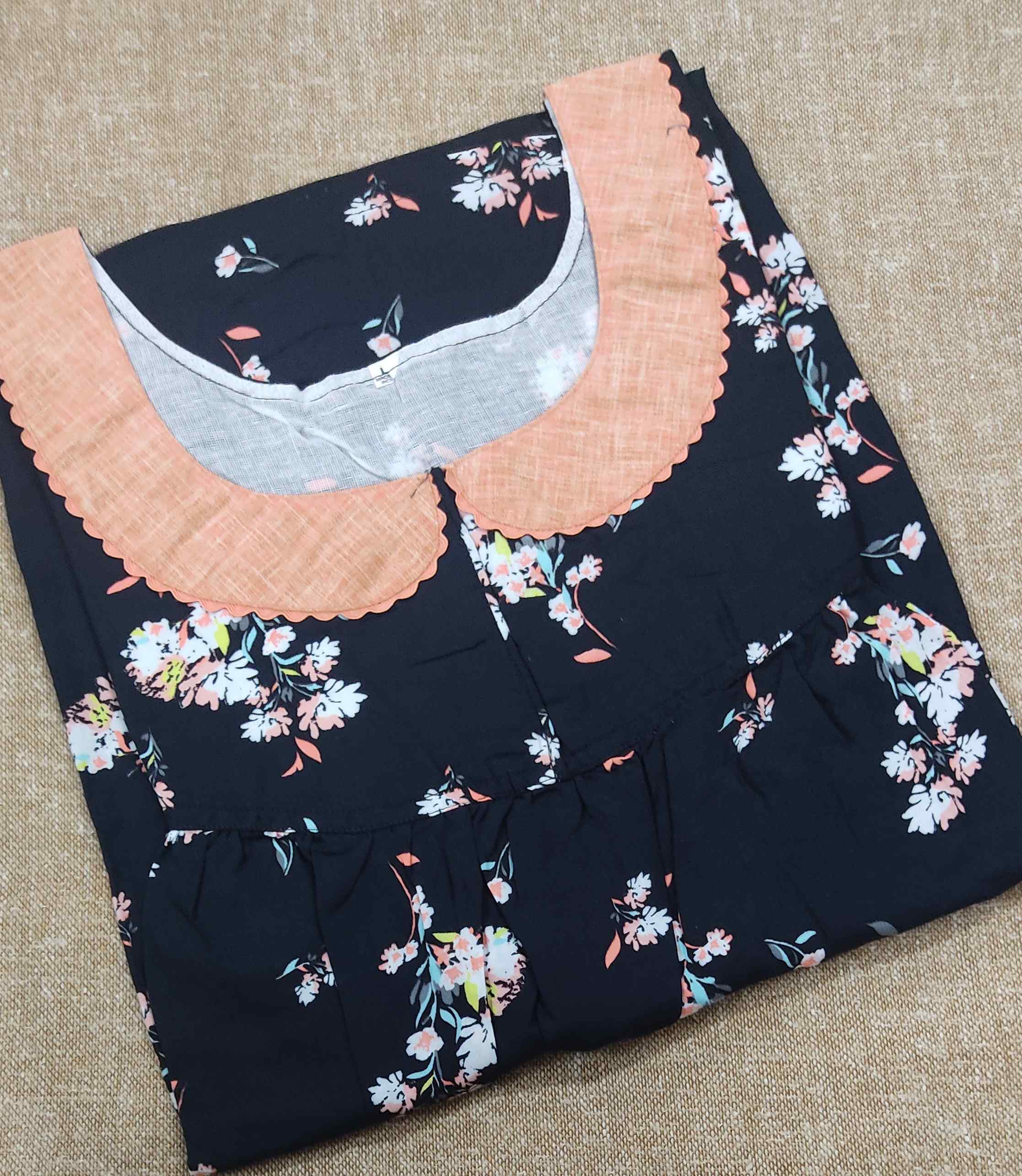 Cotton Pleated , With Pockets, No Open Large Printed Nighty