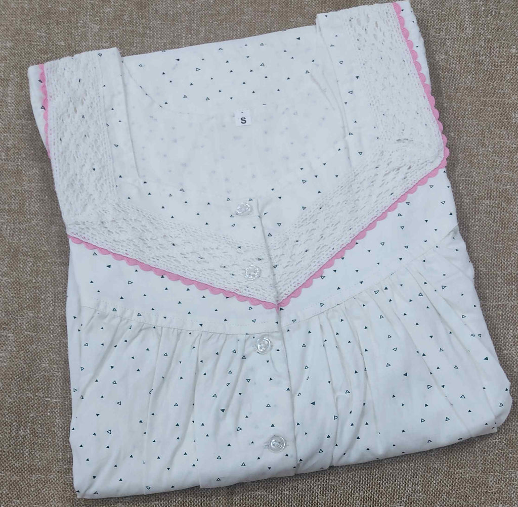 Cotton Pleated , With Pockets, Half Open Small Printed Nighty