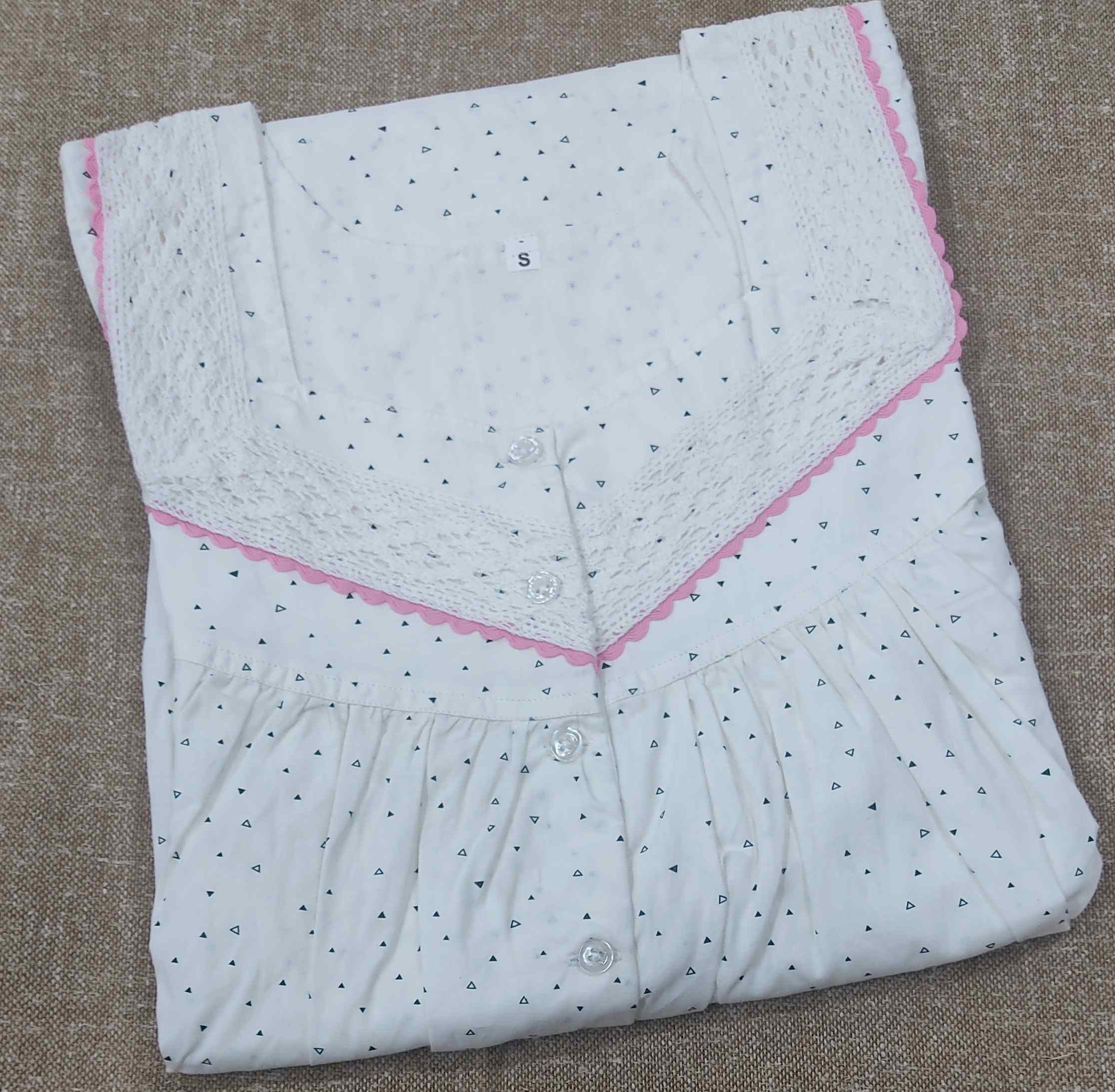 Cotton Pleated , With Pockets, Half Open Small Printed Nighty